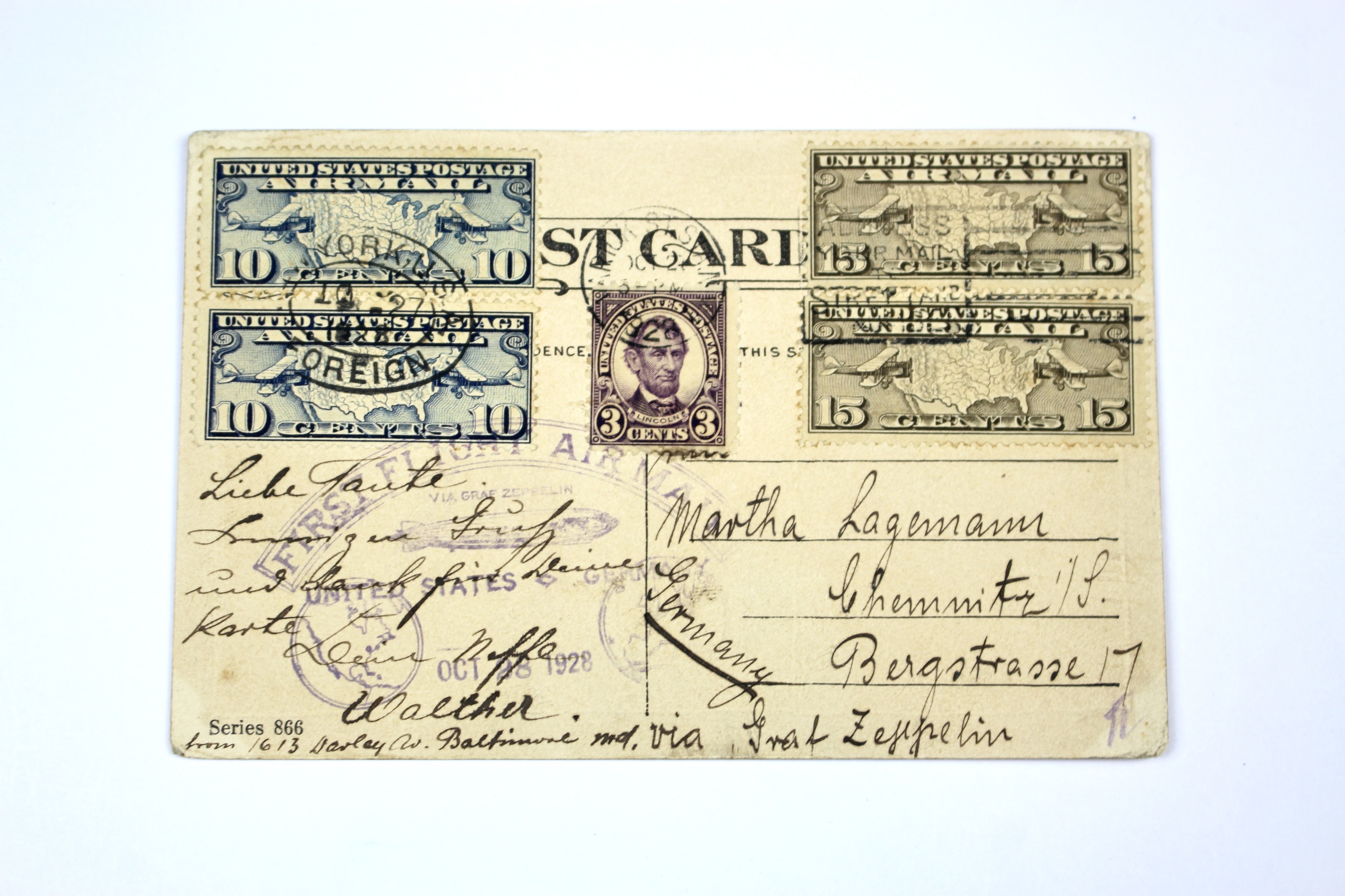 1928 Graf Zeppelin Postcard, Baltimore to Germany