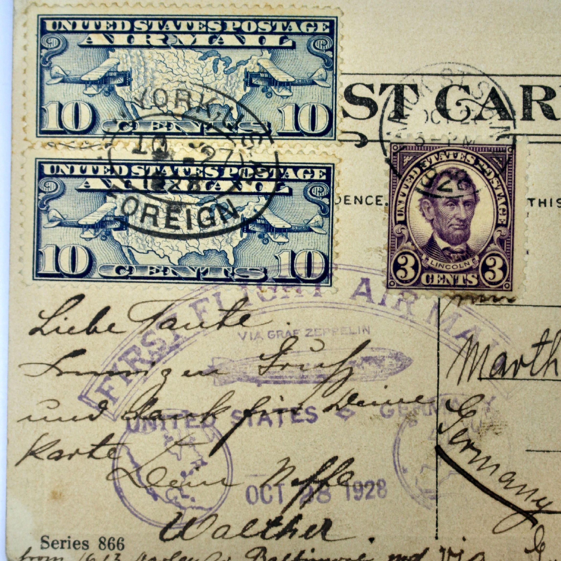 1928 Graf Zeppelin Postcard, Baltimore to Germany