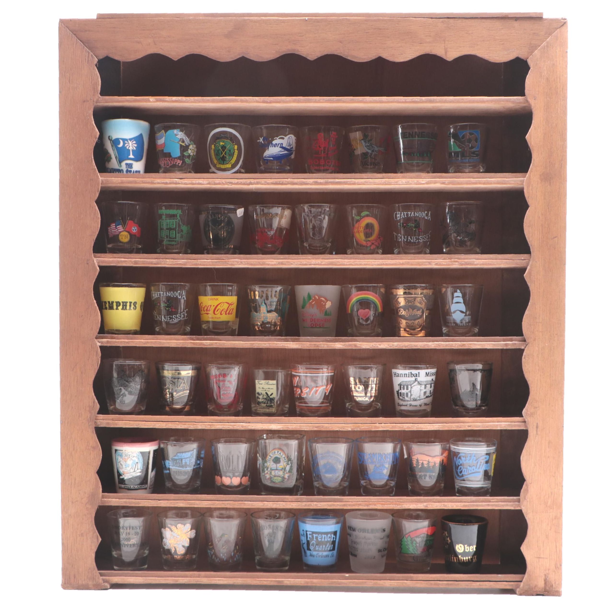 Souvenir and Collectible Shot Glasses with Display Rack