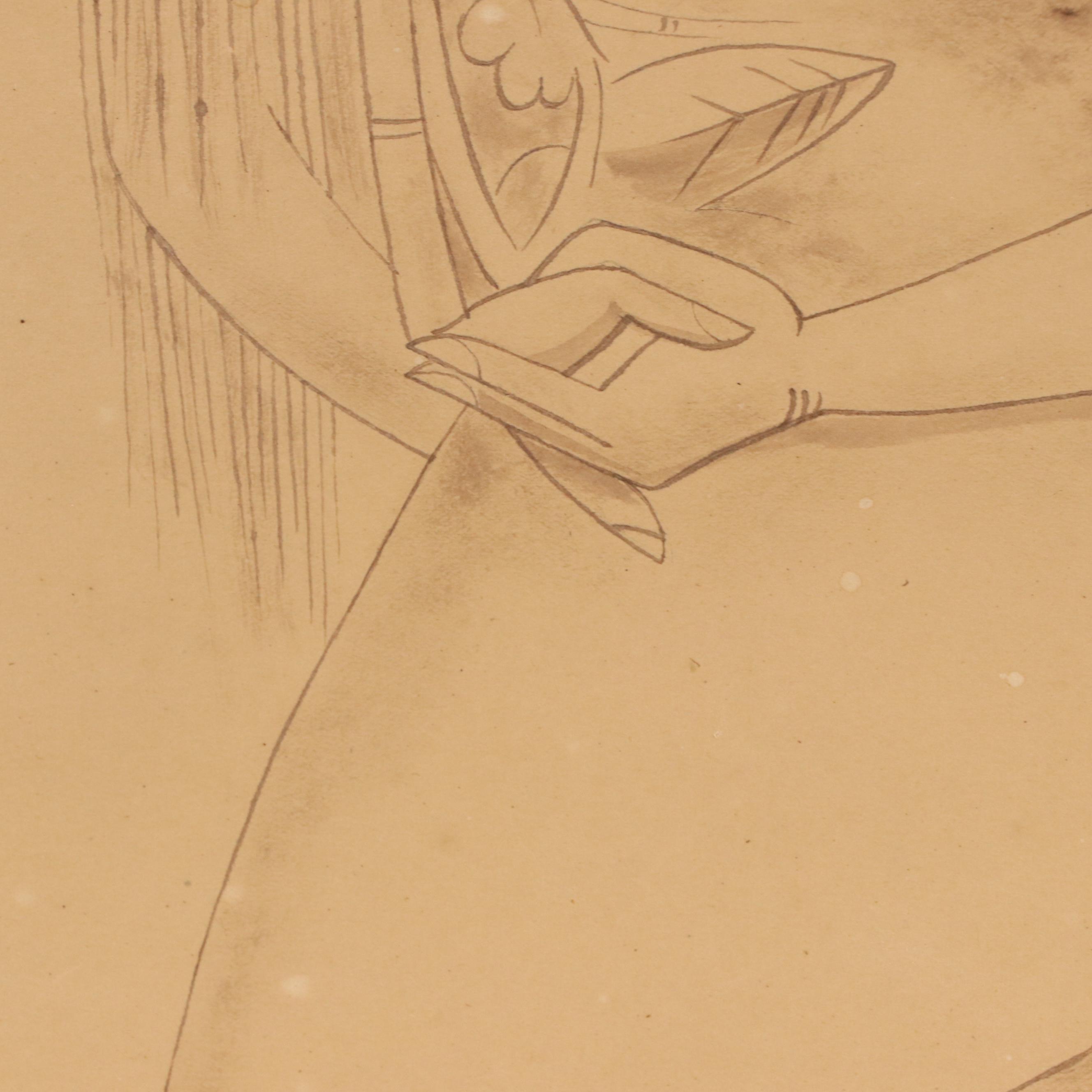 Wifredo Lam Ink Drawing "Woman Seated," 1944