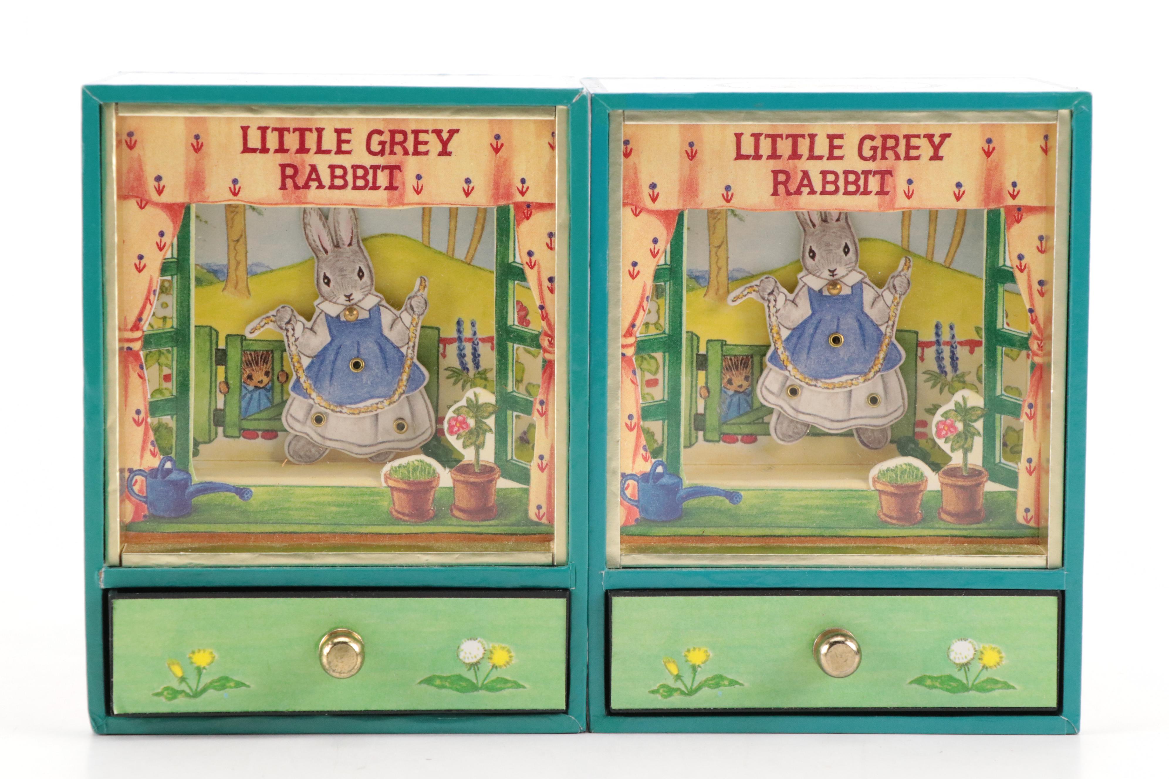 Japanese Sankyo Shoji "Little Grey Rabbit" Music Boxes with Cork Placemat