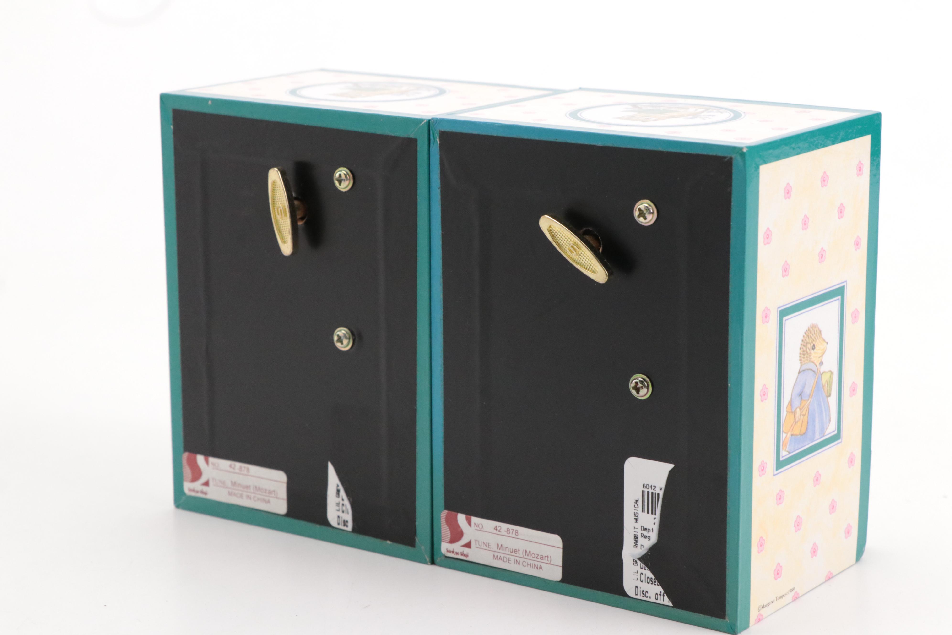 Japanese Sankyo Shoji "Little Grey Rabbit" Music Boxes with Cork Placemat