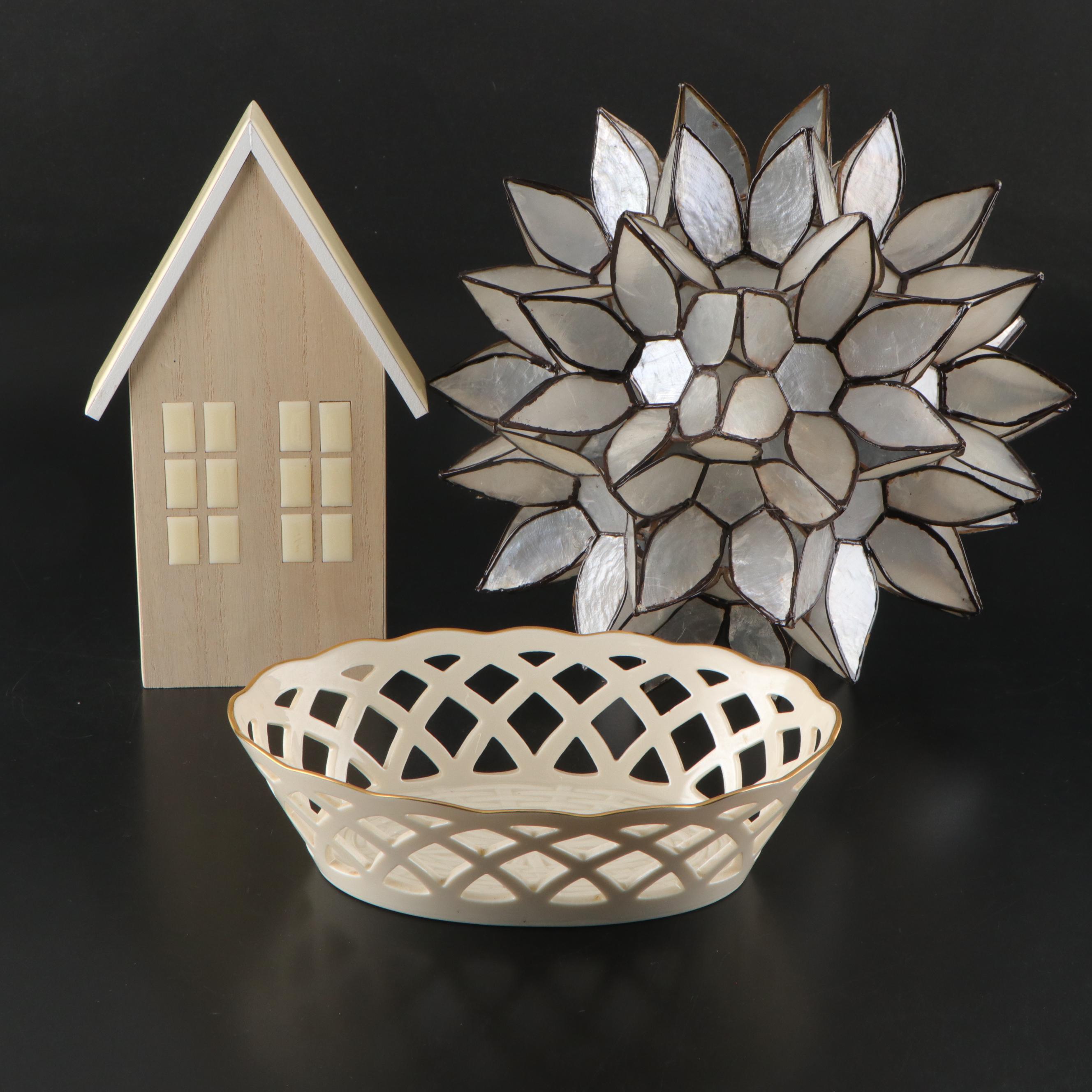 Lenox Porcelain Basket with Dandelion Shade and Block House Decoration