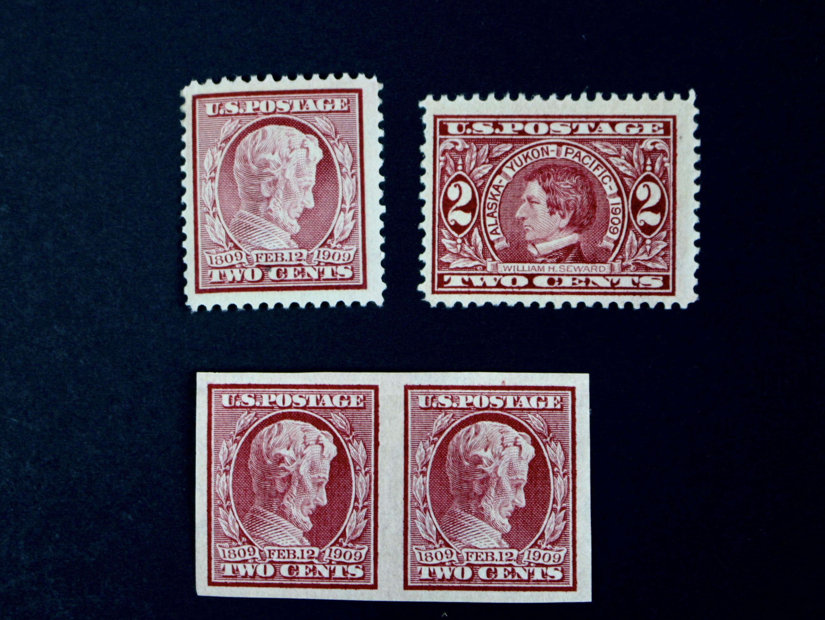Twelve Early U.S. Postage Stamps, 1907 to 1909