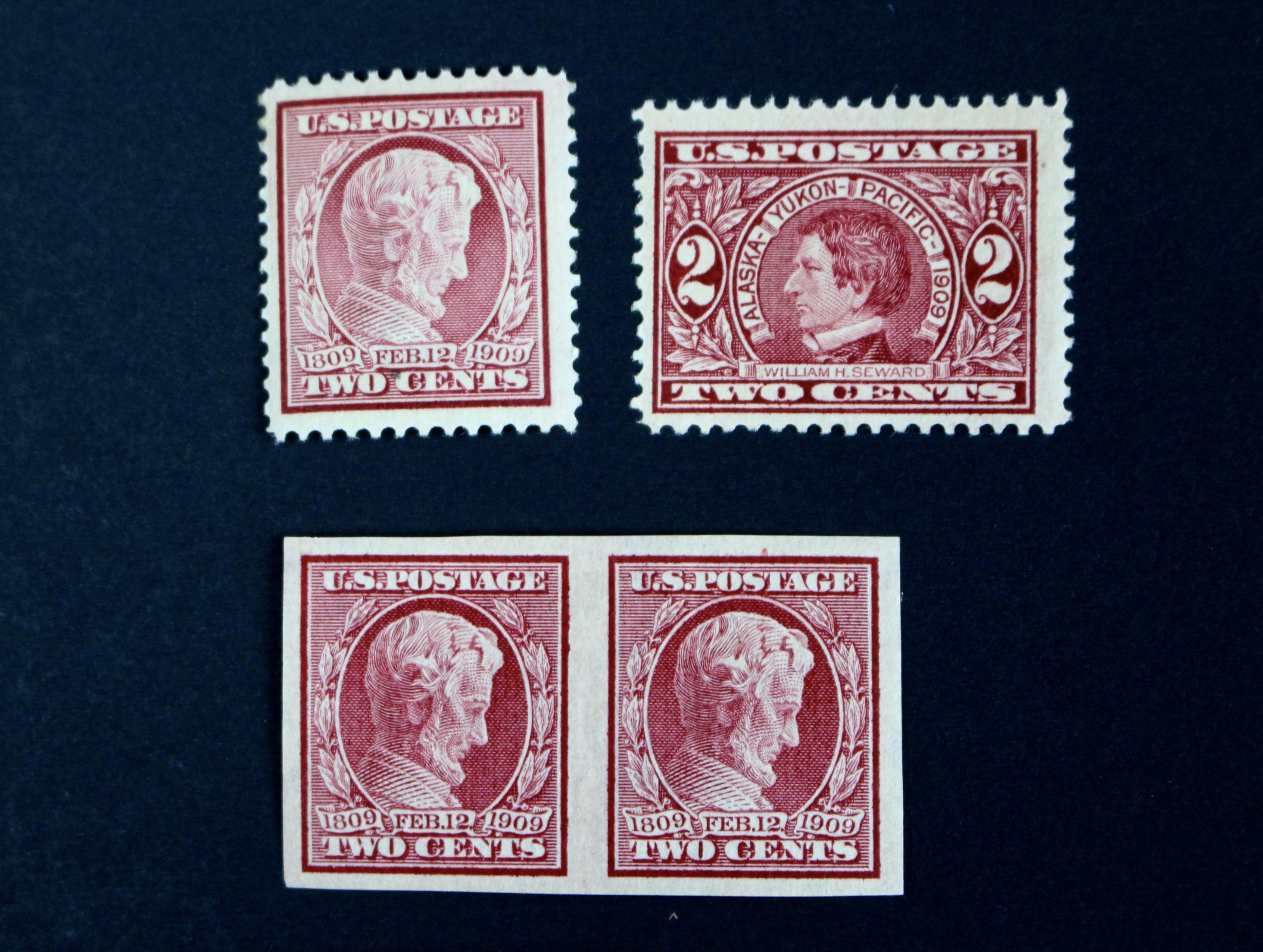 Twelve Early U.S. Postage Stamps, 1907 to 1909