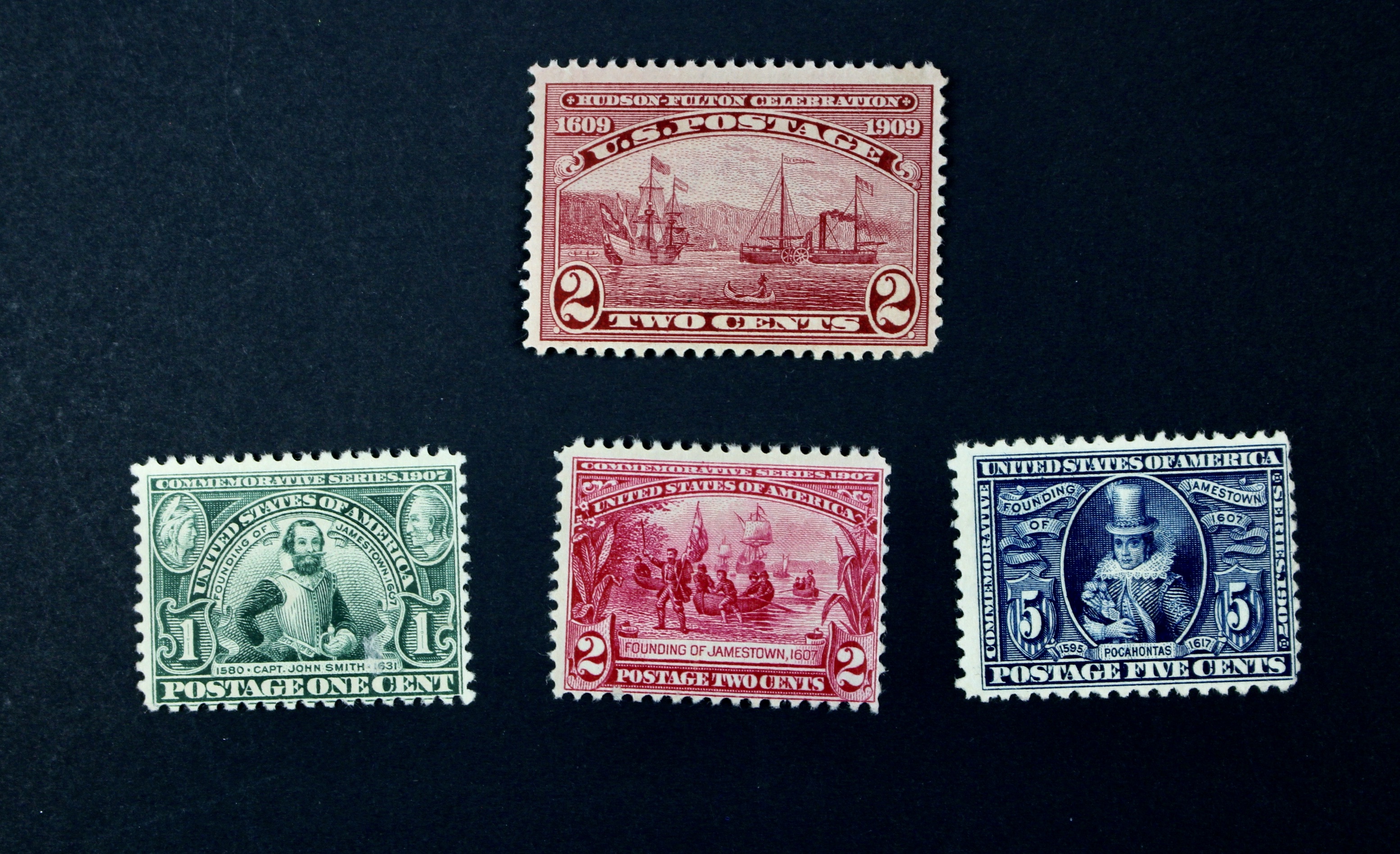 Twelve Early U.S. Postage Stamps, 1907 to 1909