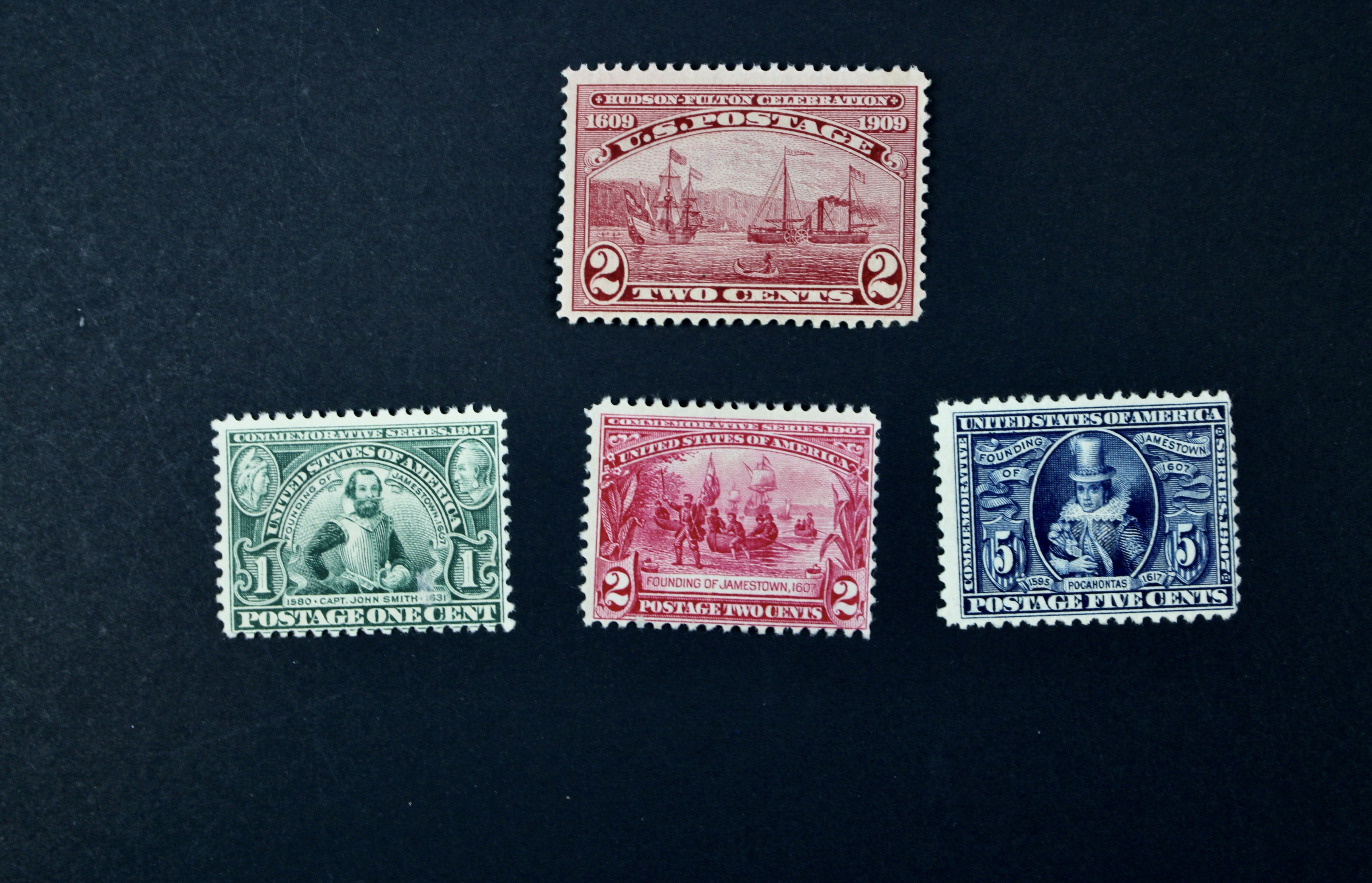 Twelve Early U.S. Postage Stamps, 1907 to 1909