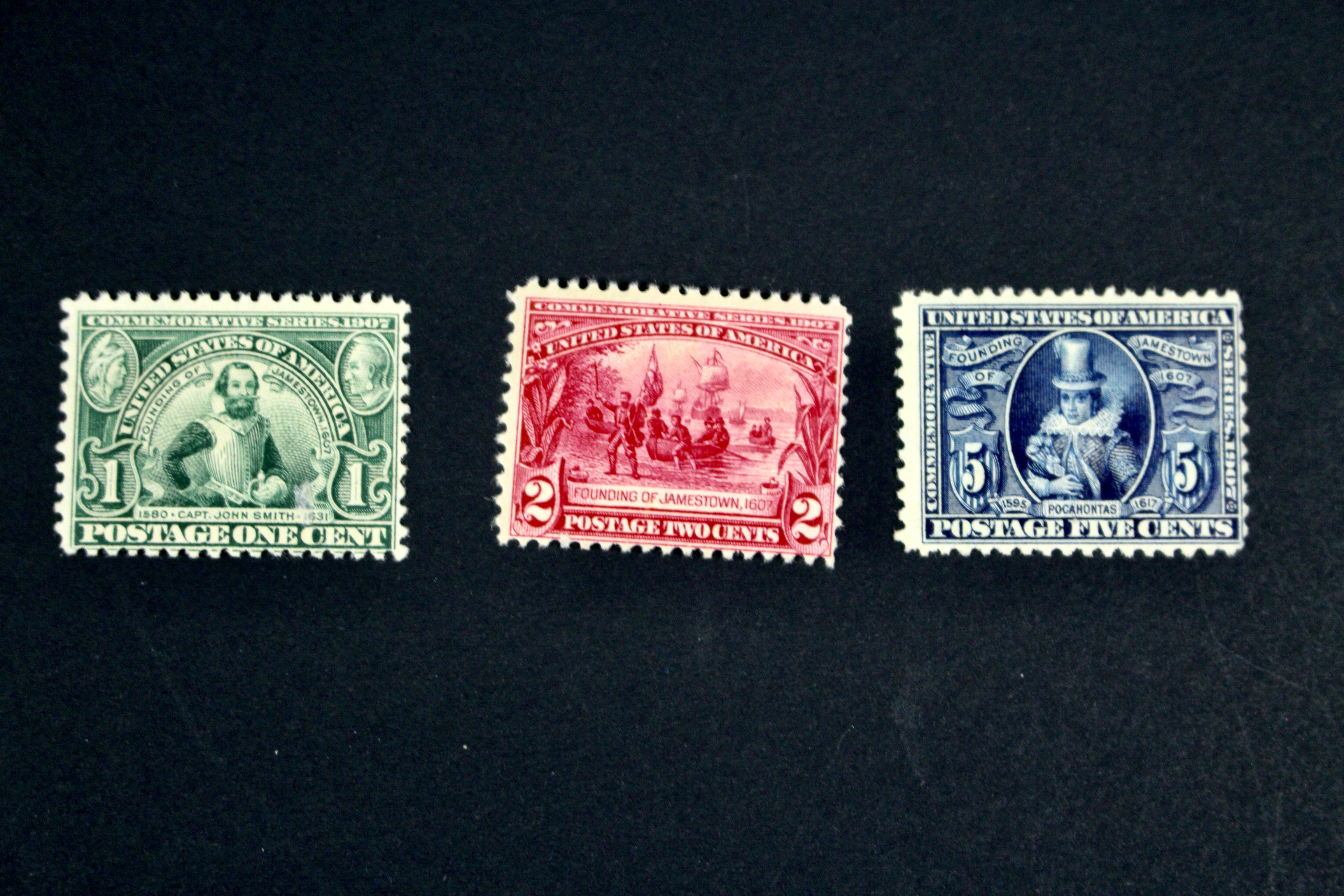 Twelve Early U.S. Postage Stamps, 1907 to 1909