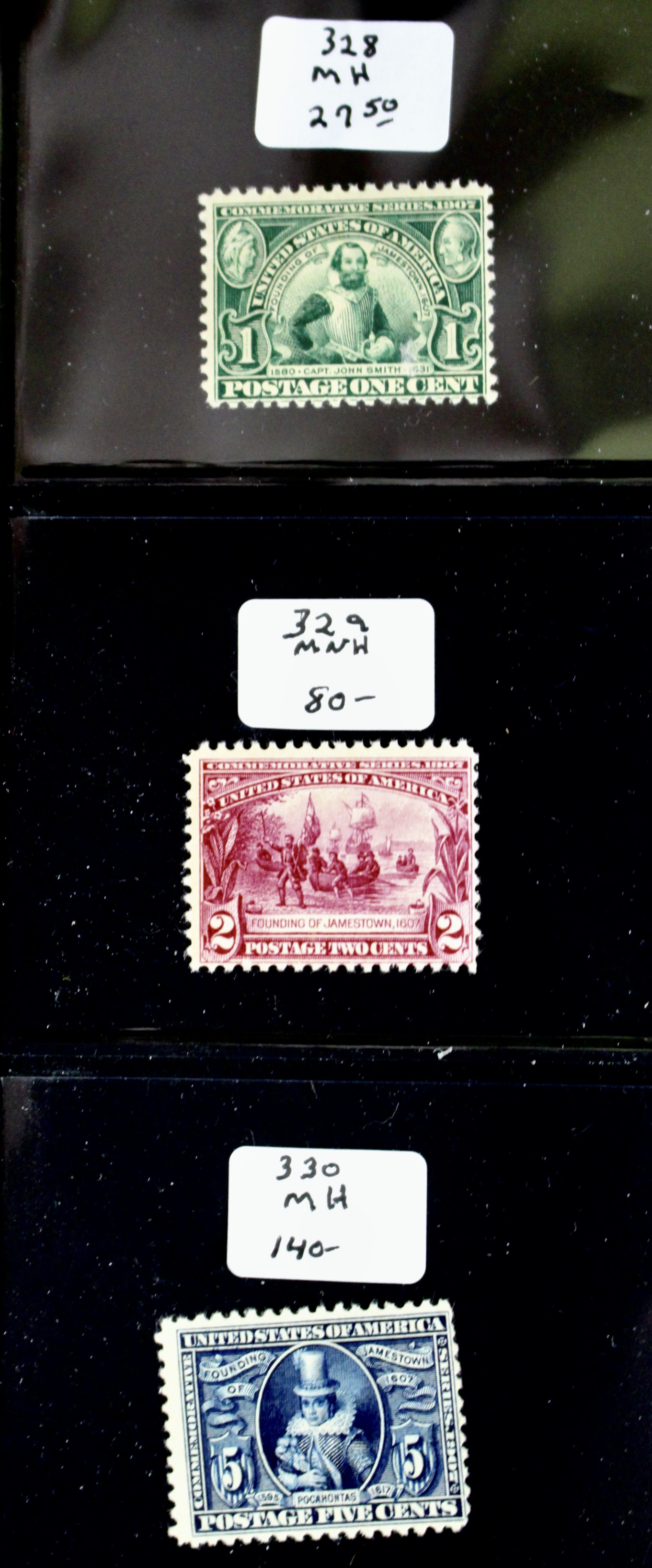 Twelve Early U.S. Postage Stamps, 1907 to 1909