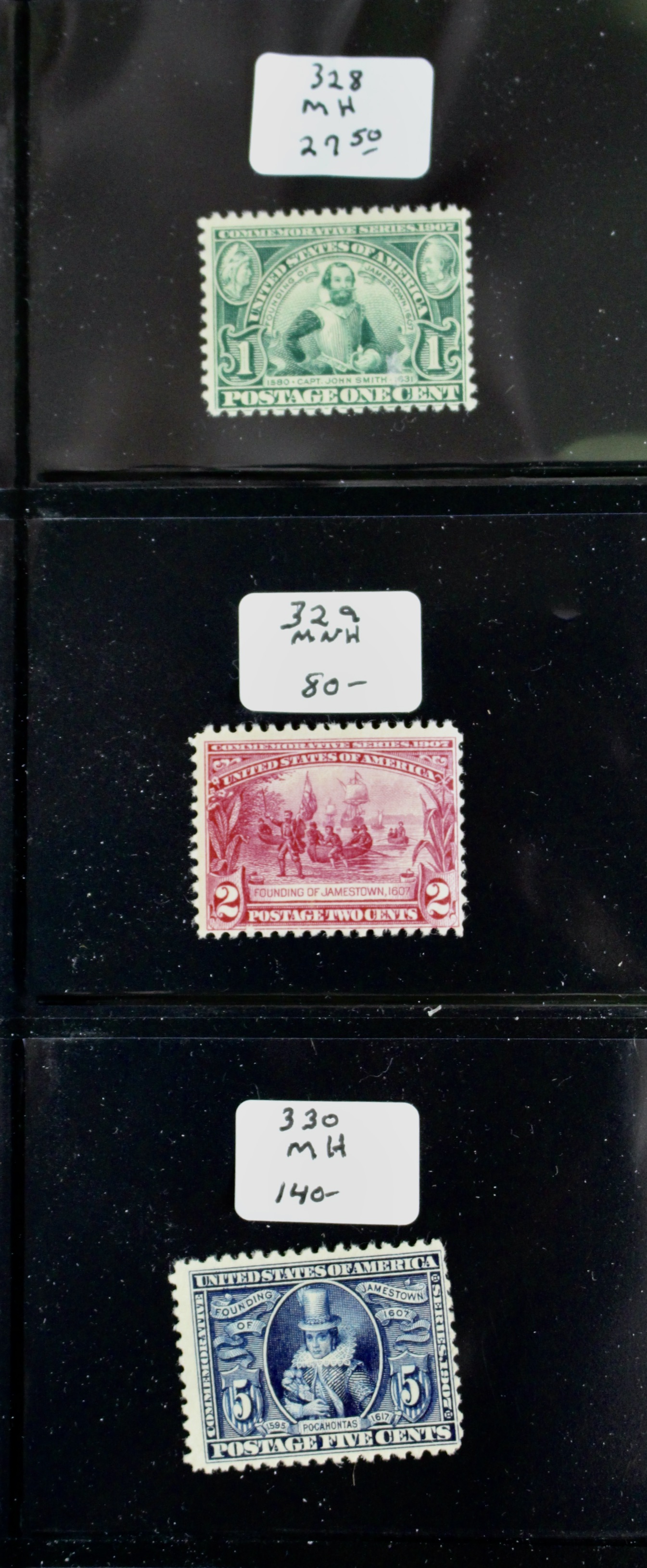 Twelve Early U.S. Postage Stamps, 1907 to 1909