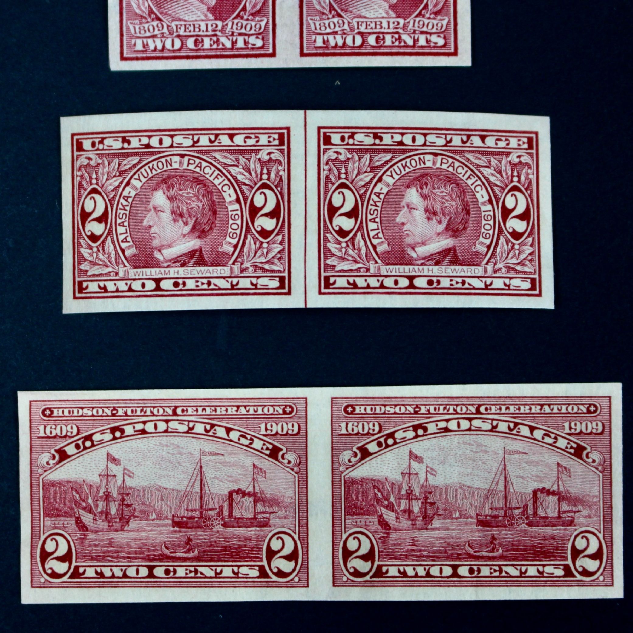 Twelve Early U.S. Postage Stamps, 1907 to 1909