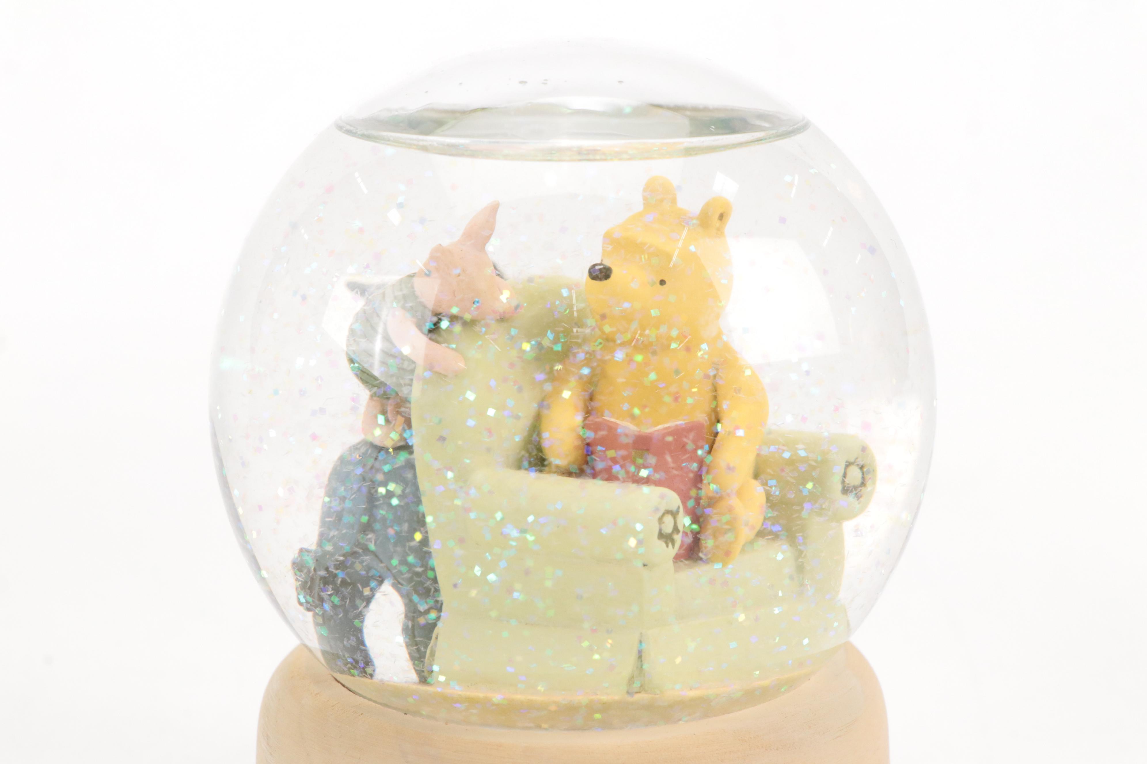 Winnie-the-Pooh Hand-Painted Russian Wooden Nesting Dolls and Disney Snow Globe