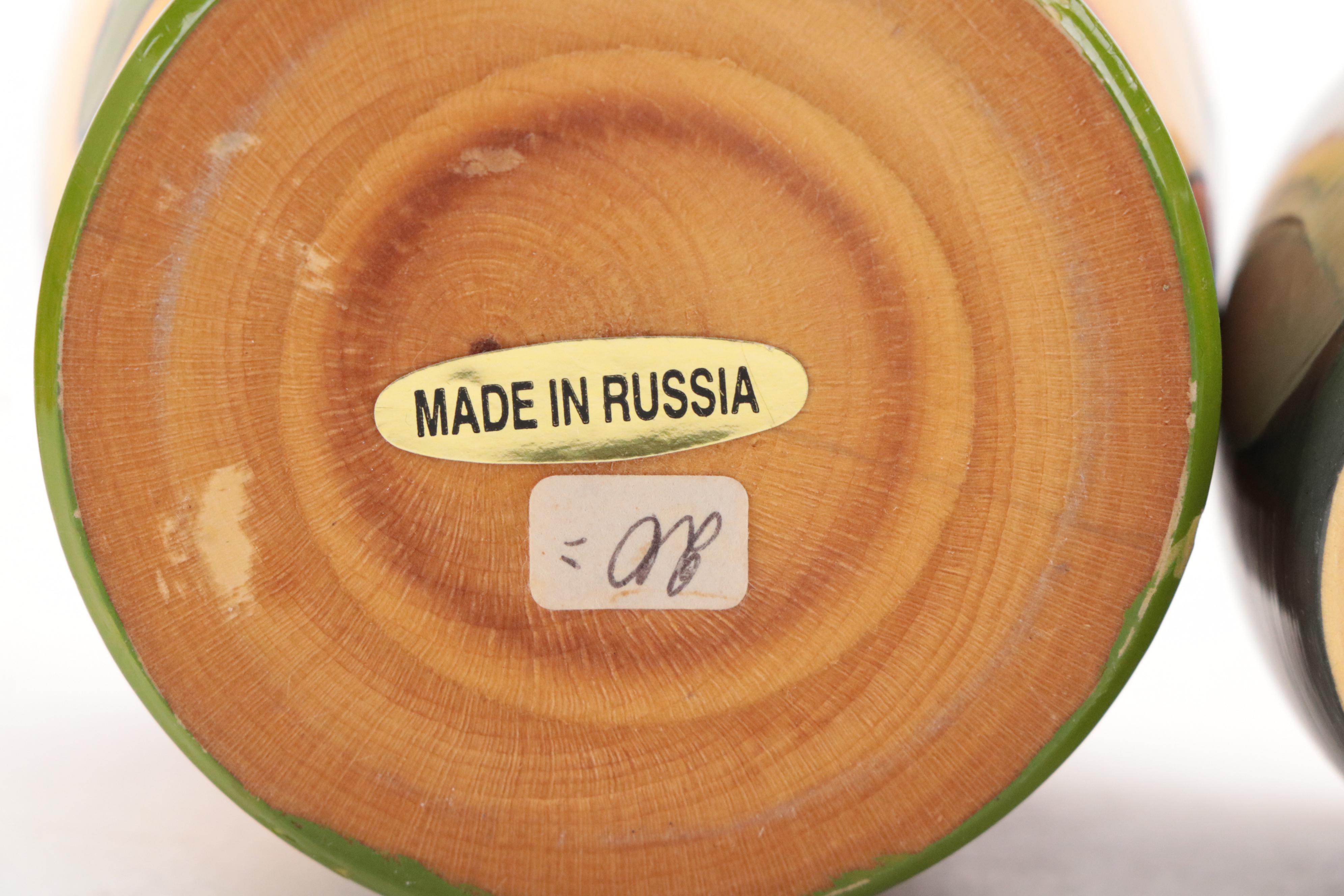 Winnie-the-Pooh Hand-Painted Russian Wooden Nesting Dolls and Disney Snow Globe