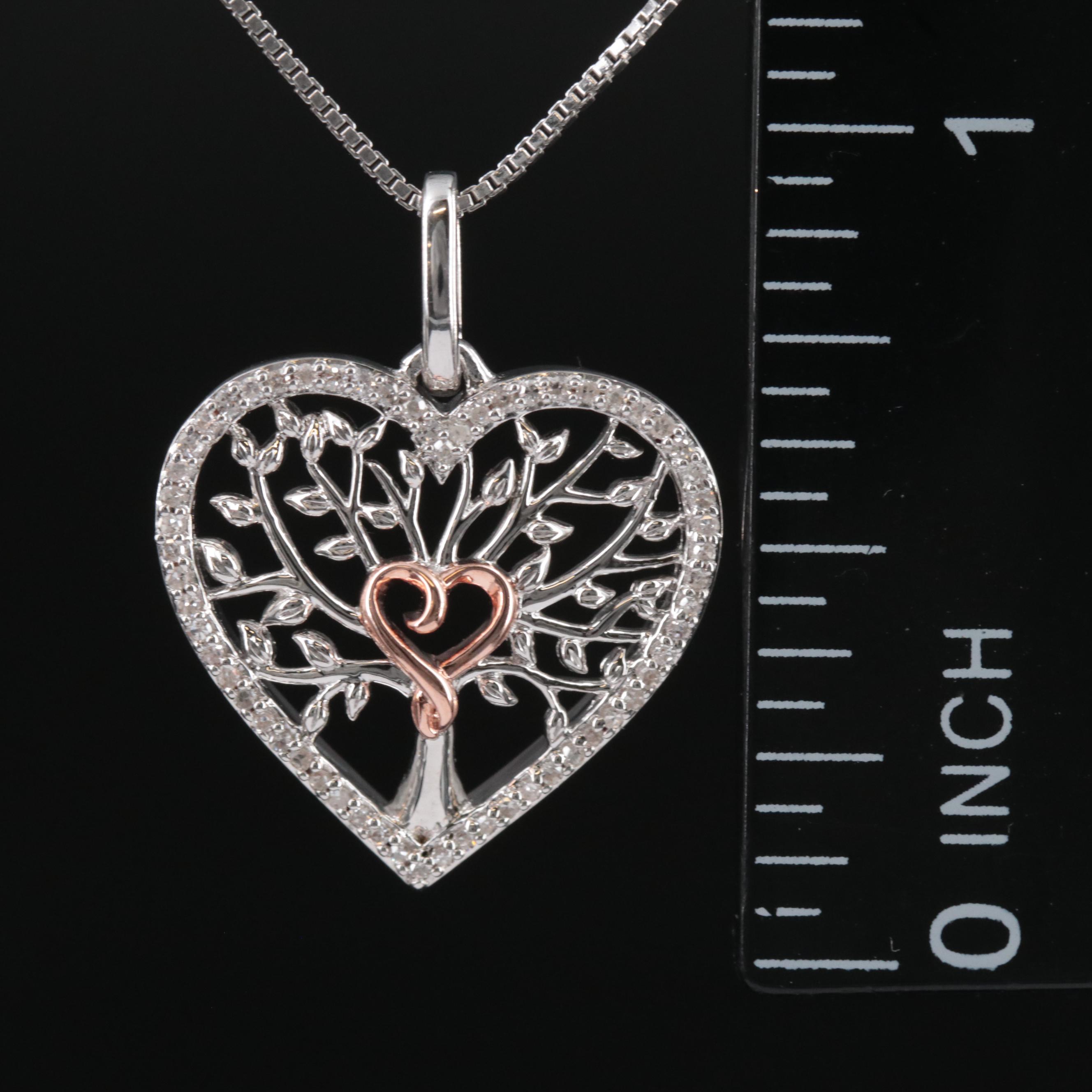 Sterling Diamond Tree of Life and Heart Necklace