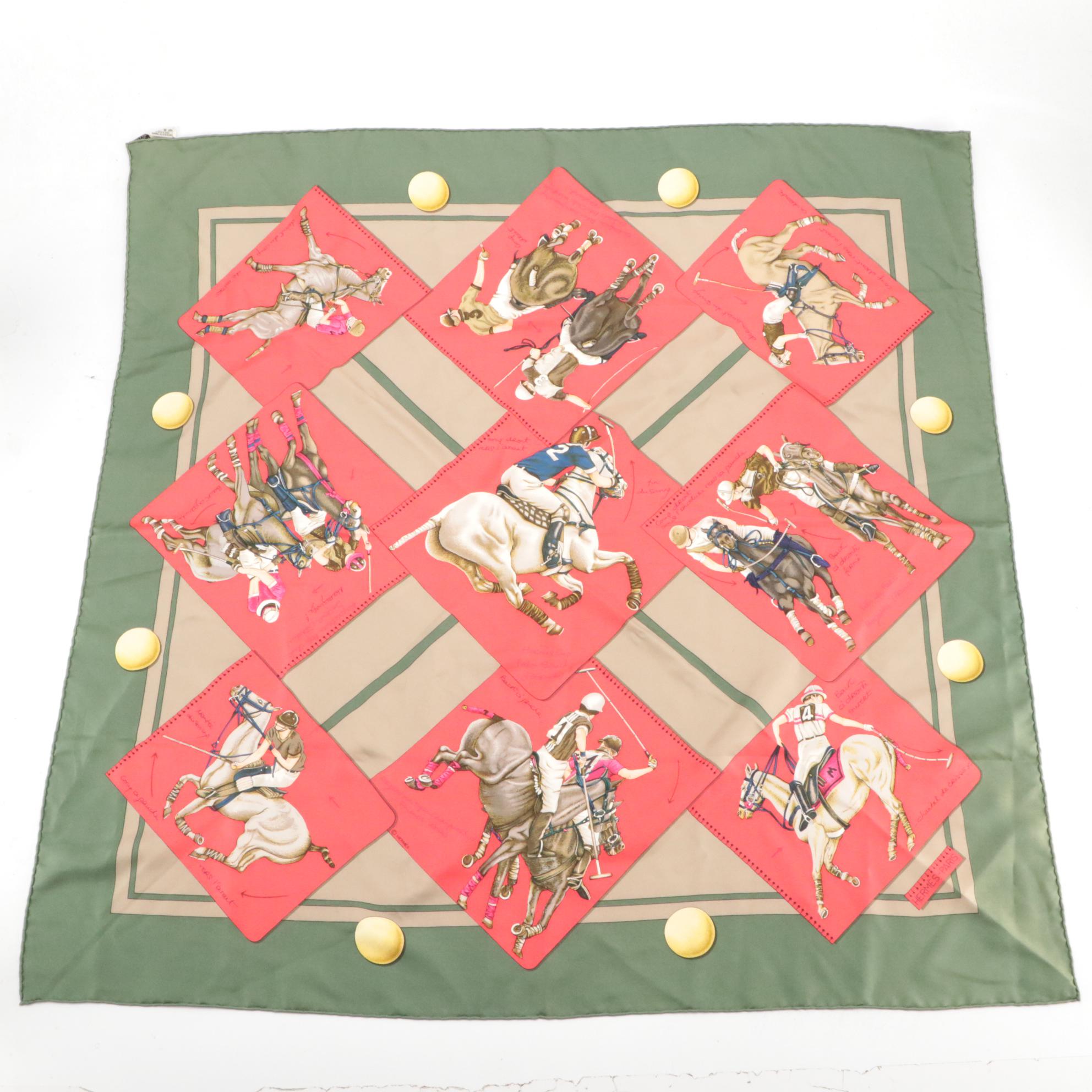 Hermès "Monde du Polo" Scarf 90 in Silk Twill