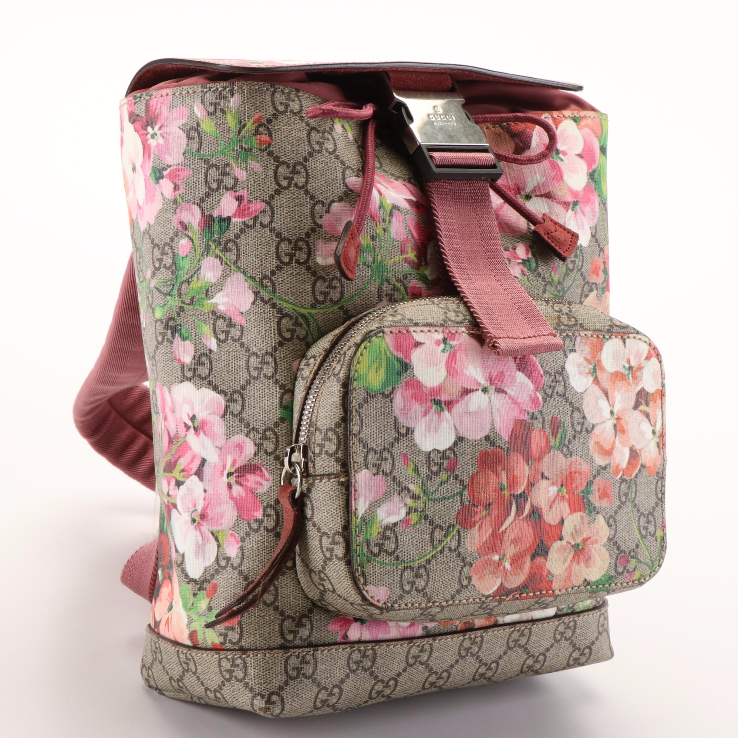 Gucci Blooms GG Supreme  Monogram Single Buckle Backpack