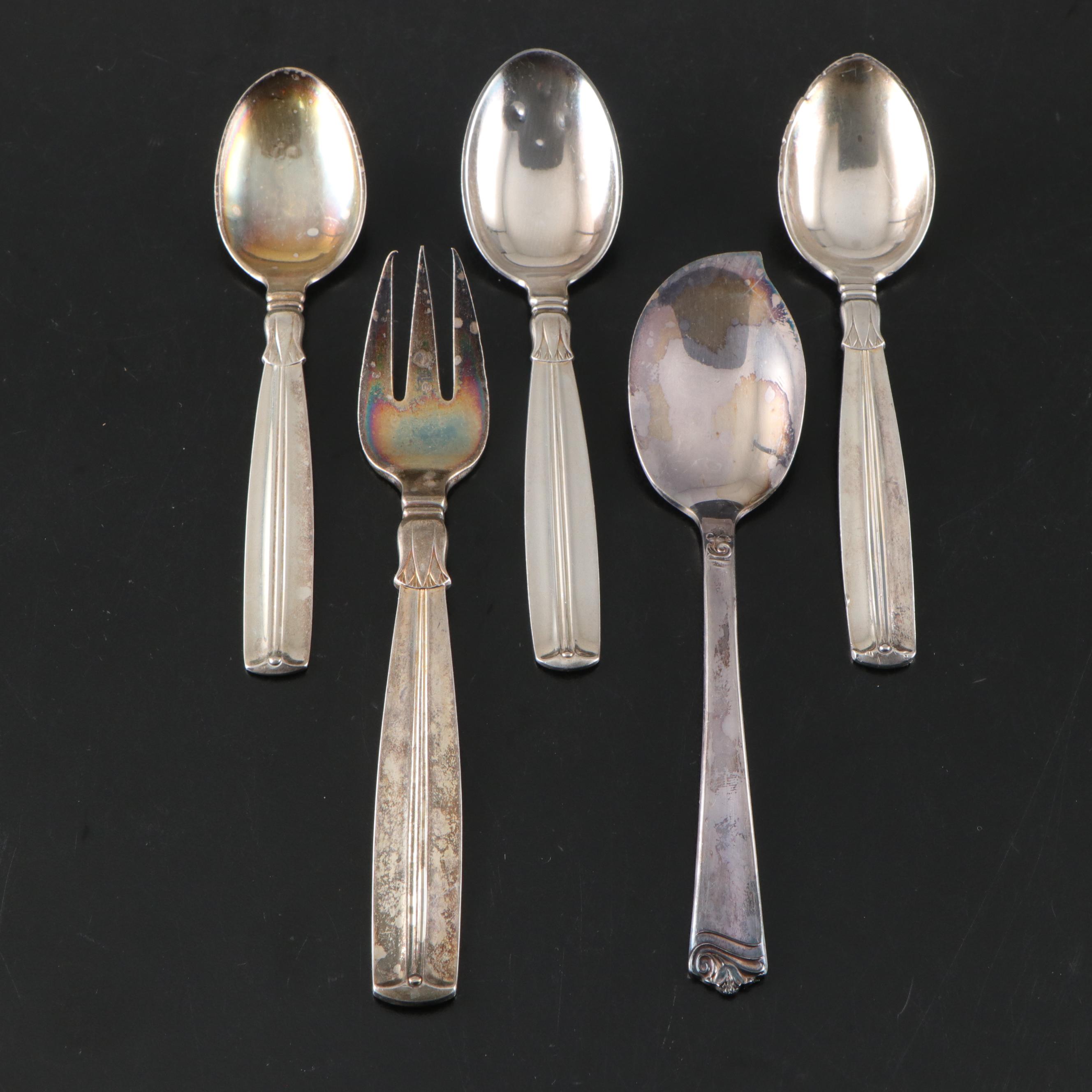 Danish Sorensen "Lotus" Sterling Utensils and Silver Plate Flatware