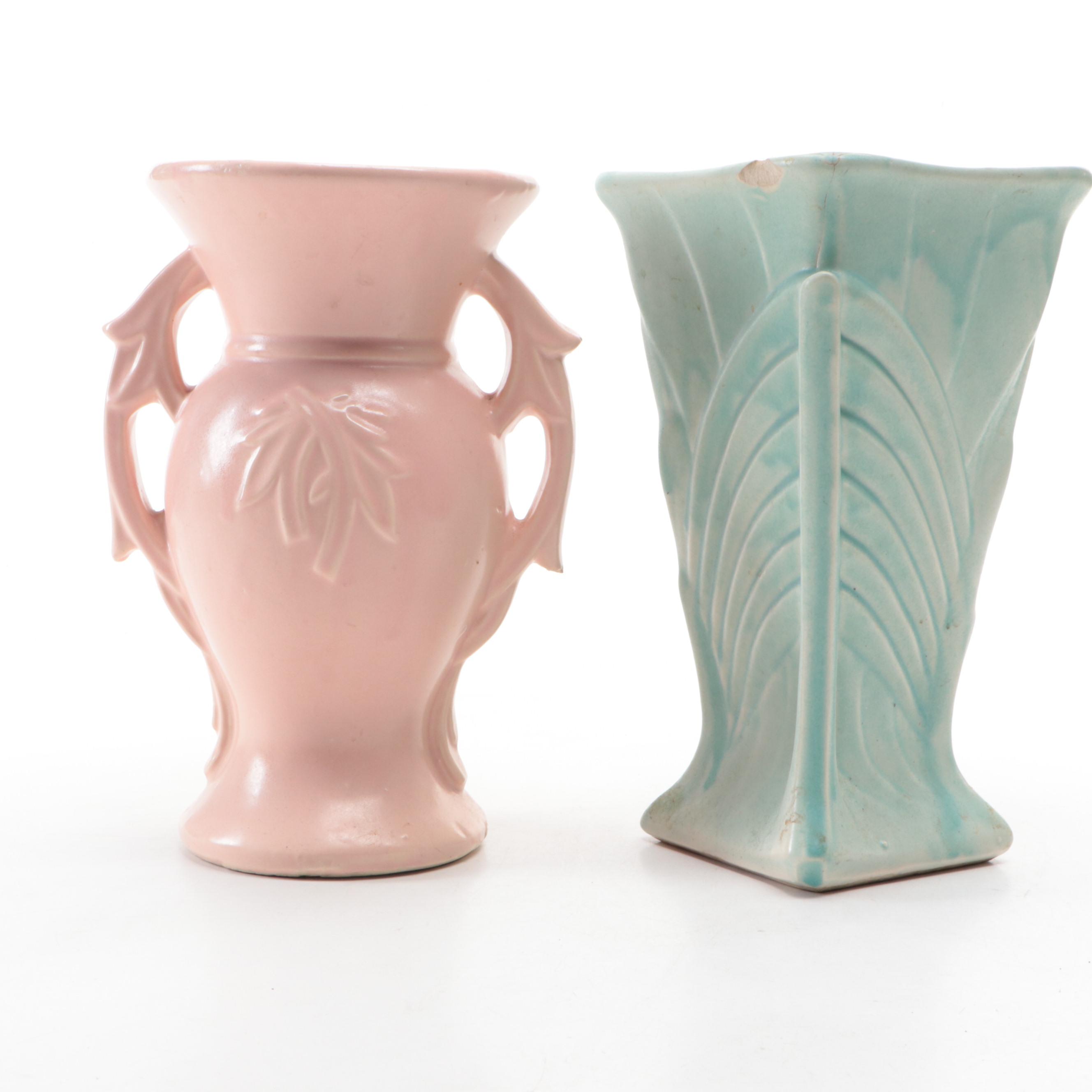 McCoy Pink and Blue Glaze Vases with Red Wing Pottery Stoneware Planter