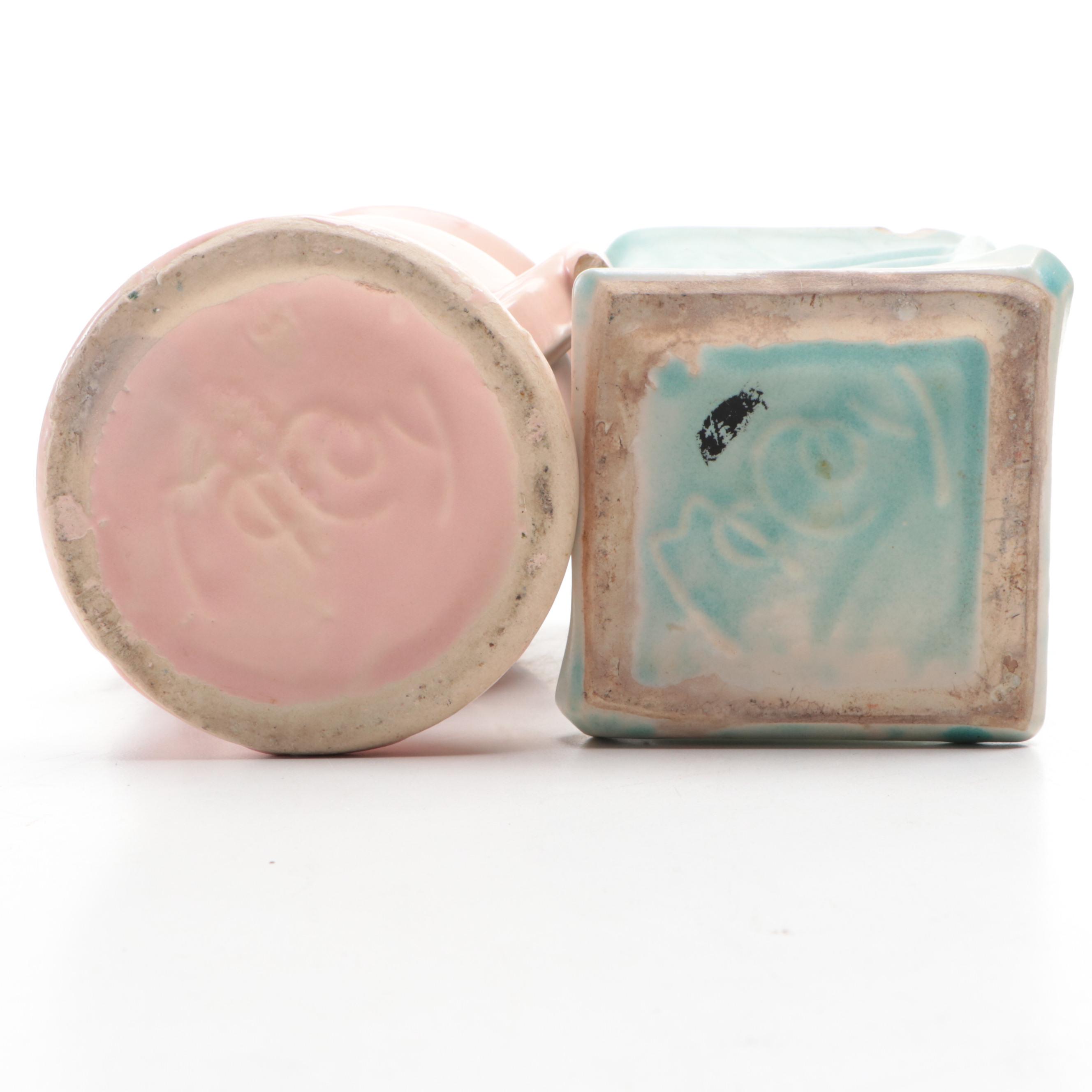 McCoy Pink and Blue Glaze Vases with Red Wing Pottery Stoneware Planter