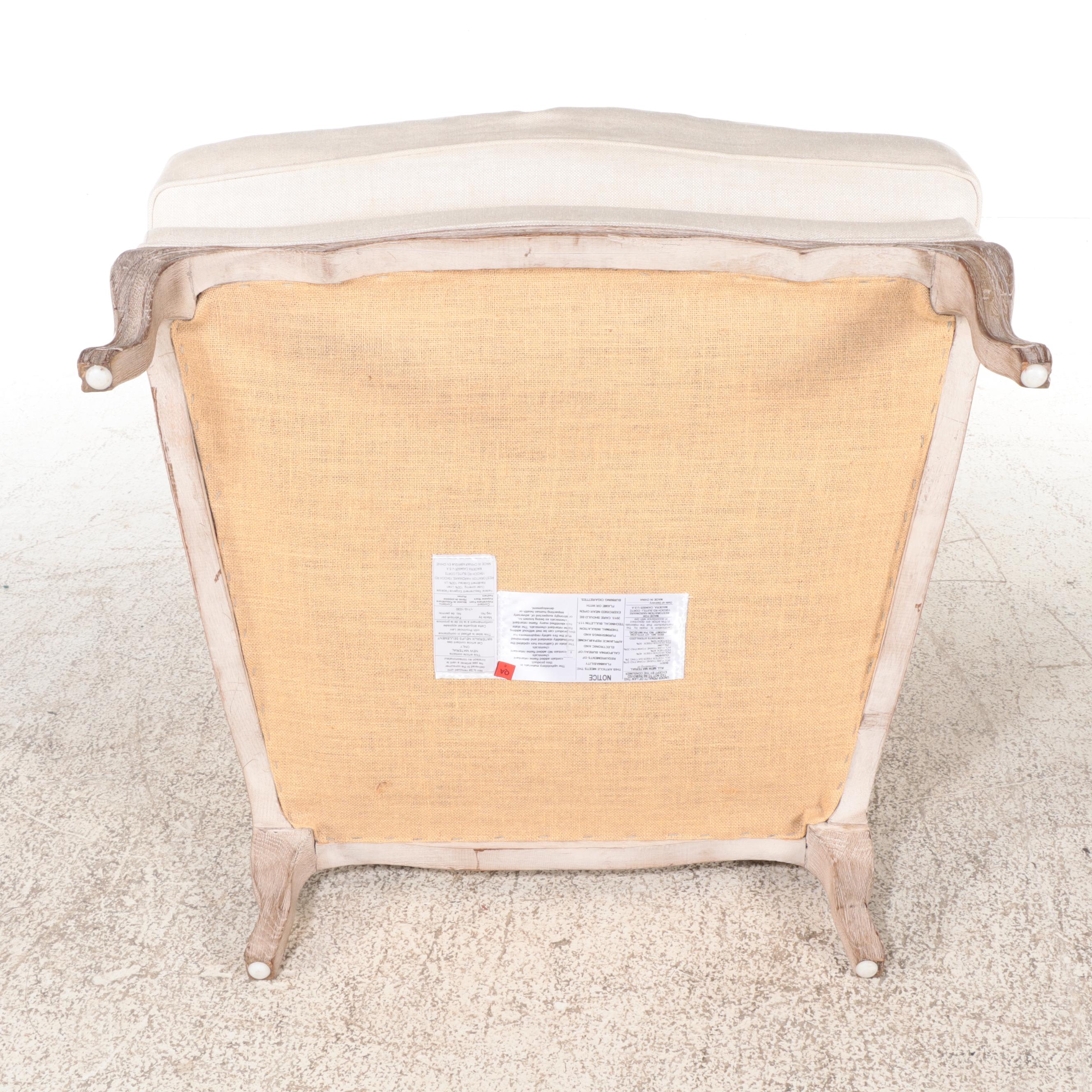 Pair of Restoration Hardware Louis XV Style Cerused Oak and Linen Bergères