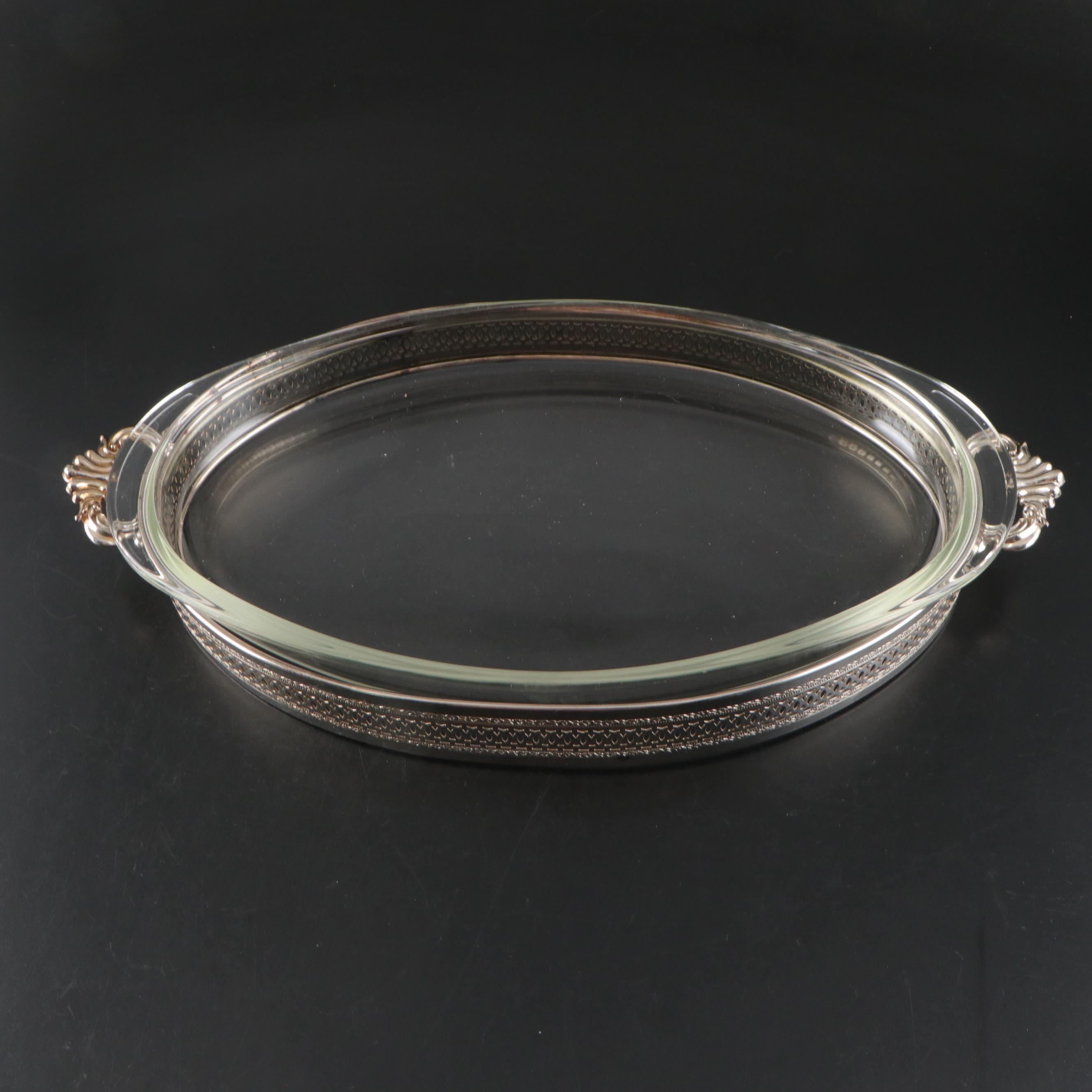 Pyrex Oval Baking Dish with Silver Plate Tongs and More Serving Utensils
