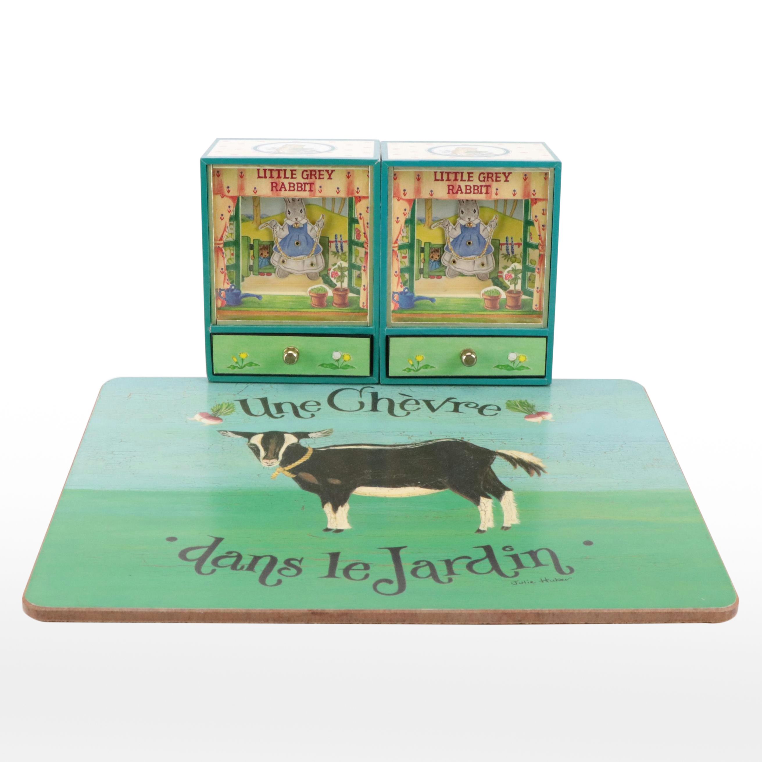 Japanese Sankyo Shoji "Little Grey Rabbit" Music Boxes with Cork Placemat