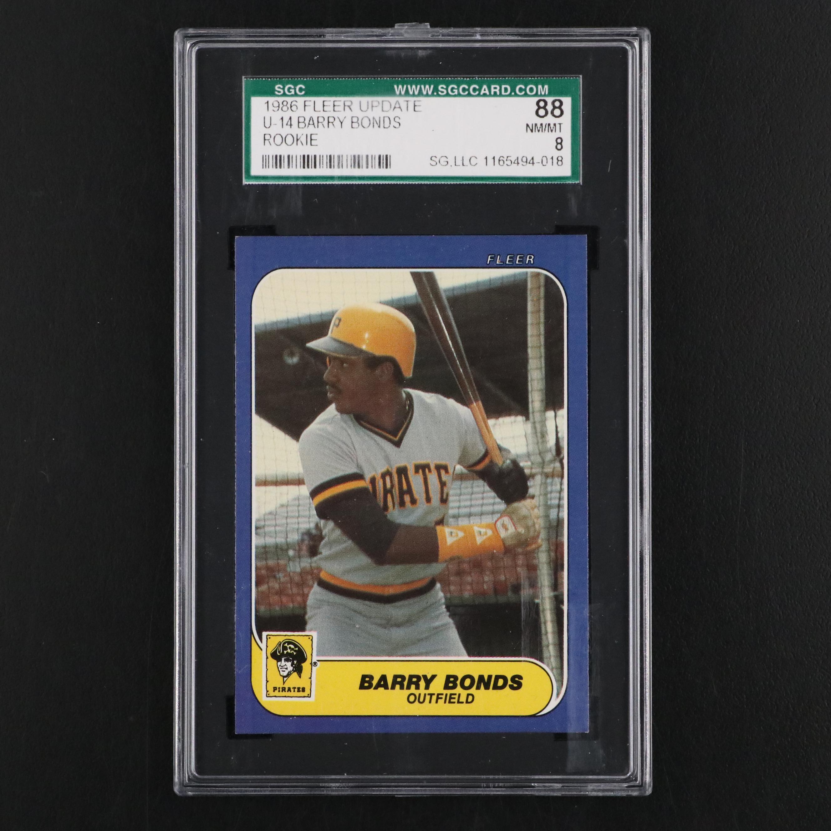 1986 Fleer Update Barry Bonds Rookie Baseball Card #U-14 Graded SGC 8