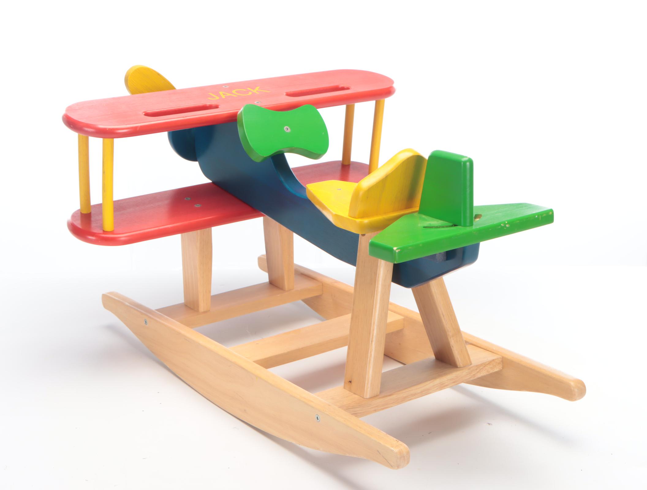 Finished Wood Propeller Plane Ride-On-Toy