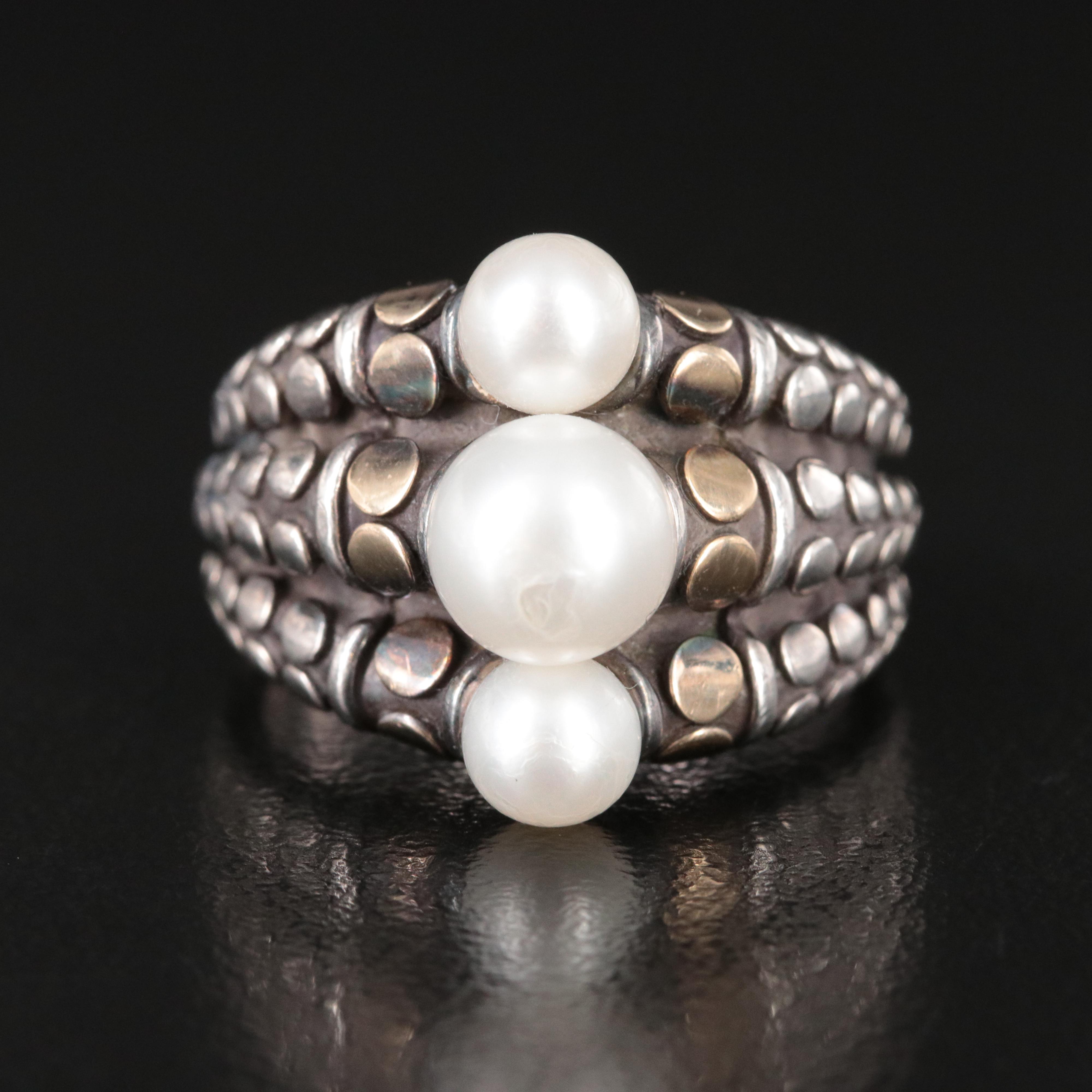 John Hardy Dot Sterling and 18K Triple Row Ring