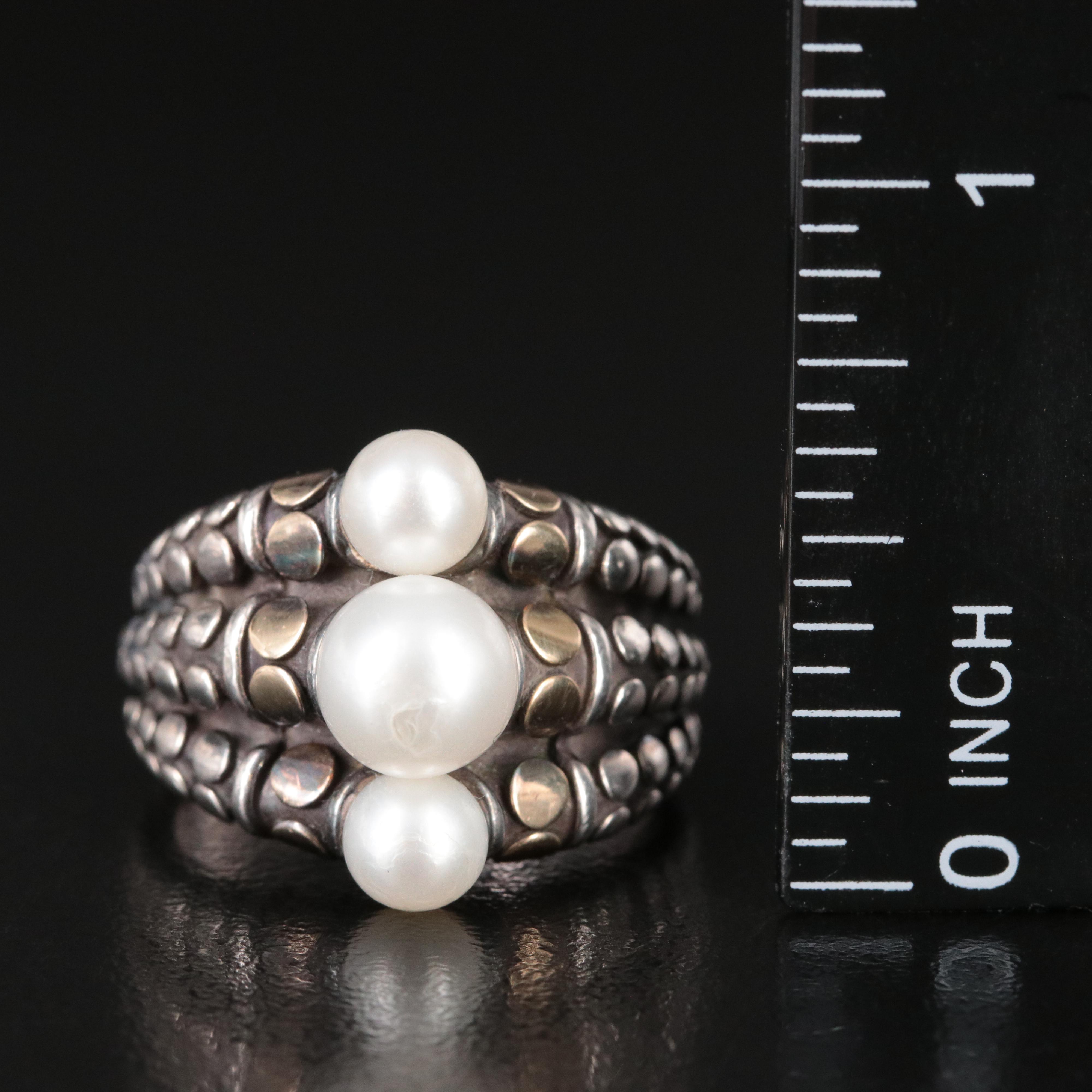 John Hardy Dot Sterling and 18K Triple Row Ring