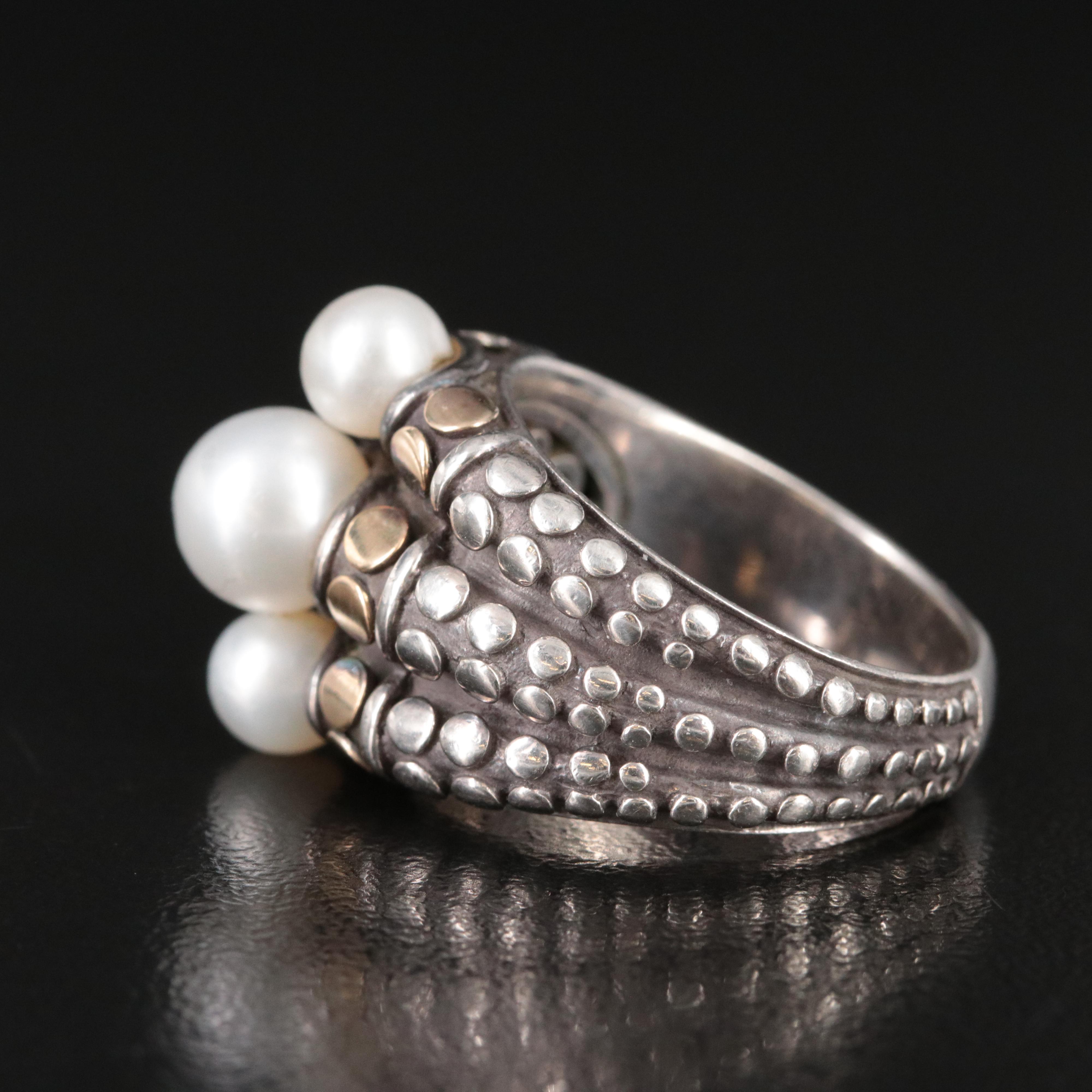 John Hardy Dot Sterling and 18K Triple Row Ring