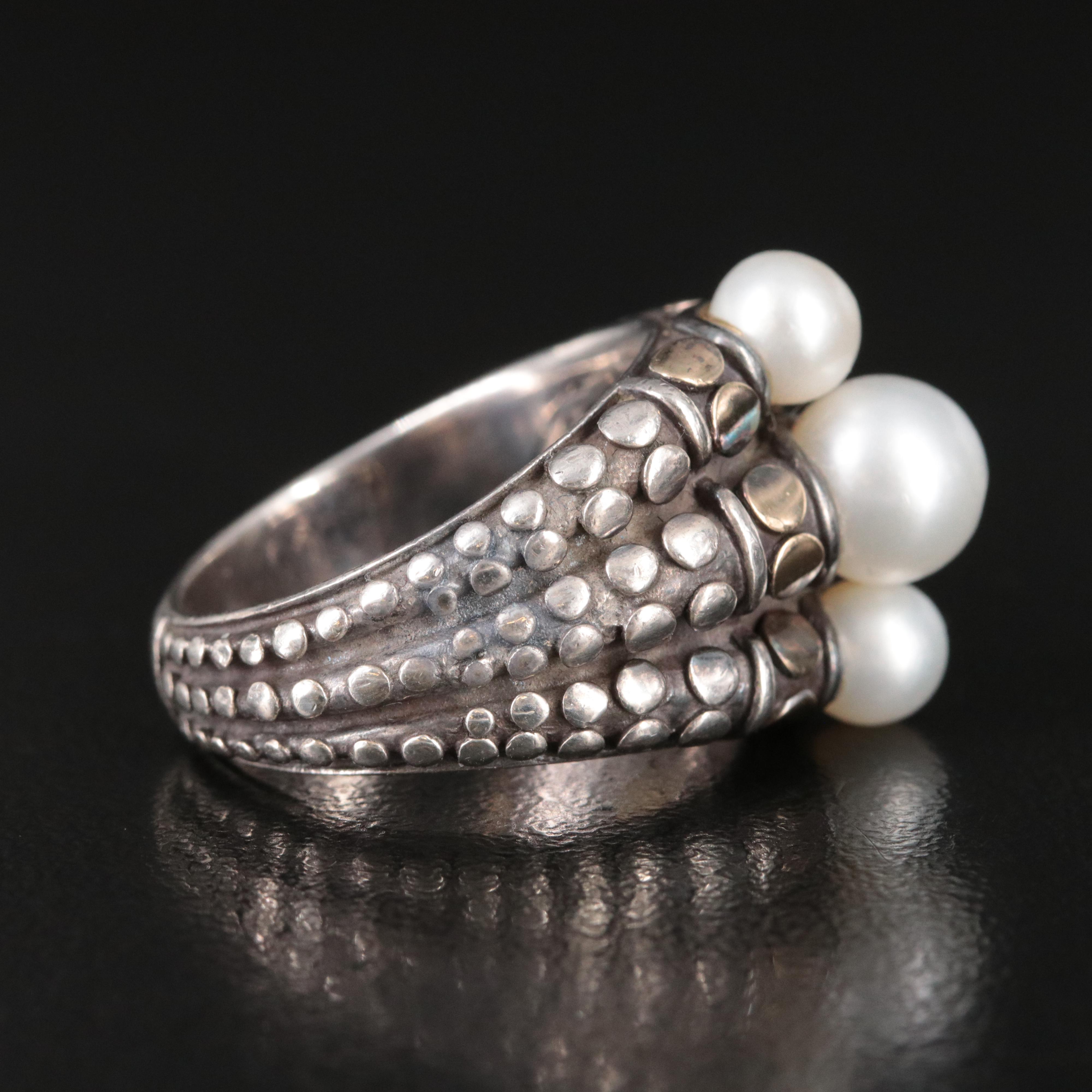 John Hardy Dot Sterling and 18K Triple Row Ring