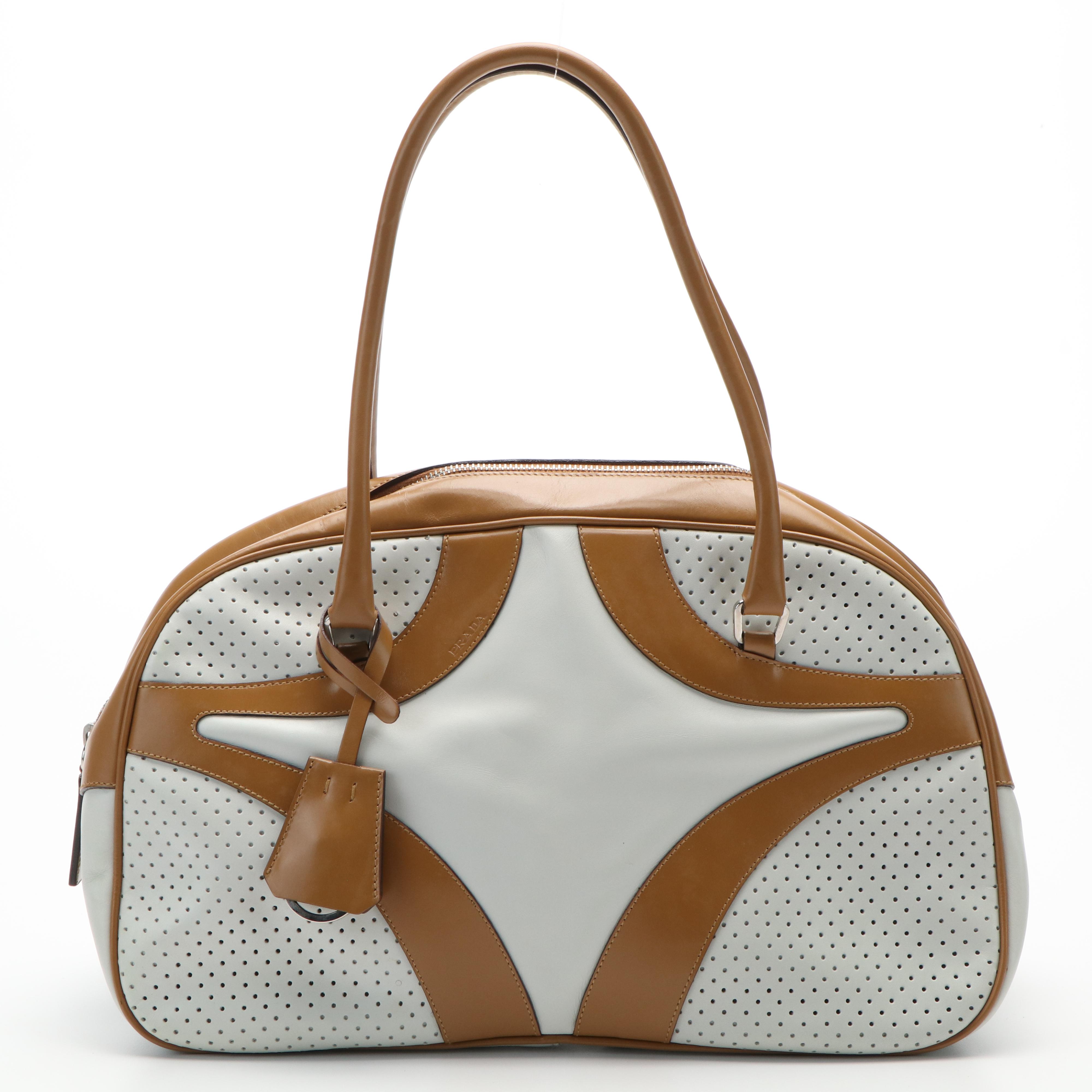 Prada Bowling Bag in Vitello Drive Perforated Leather