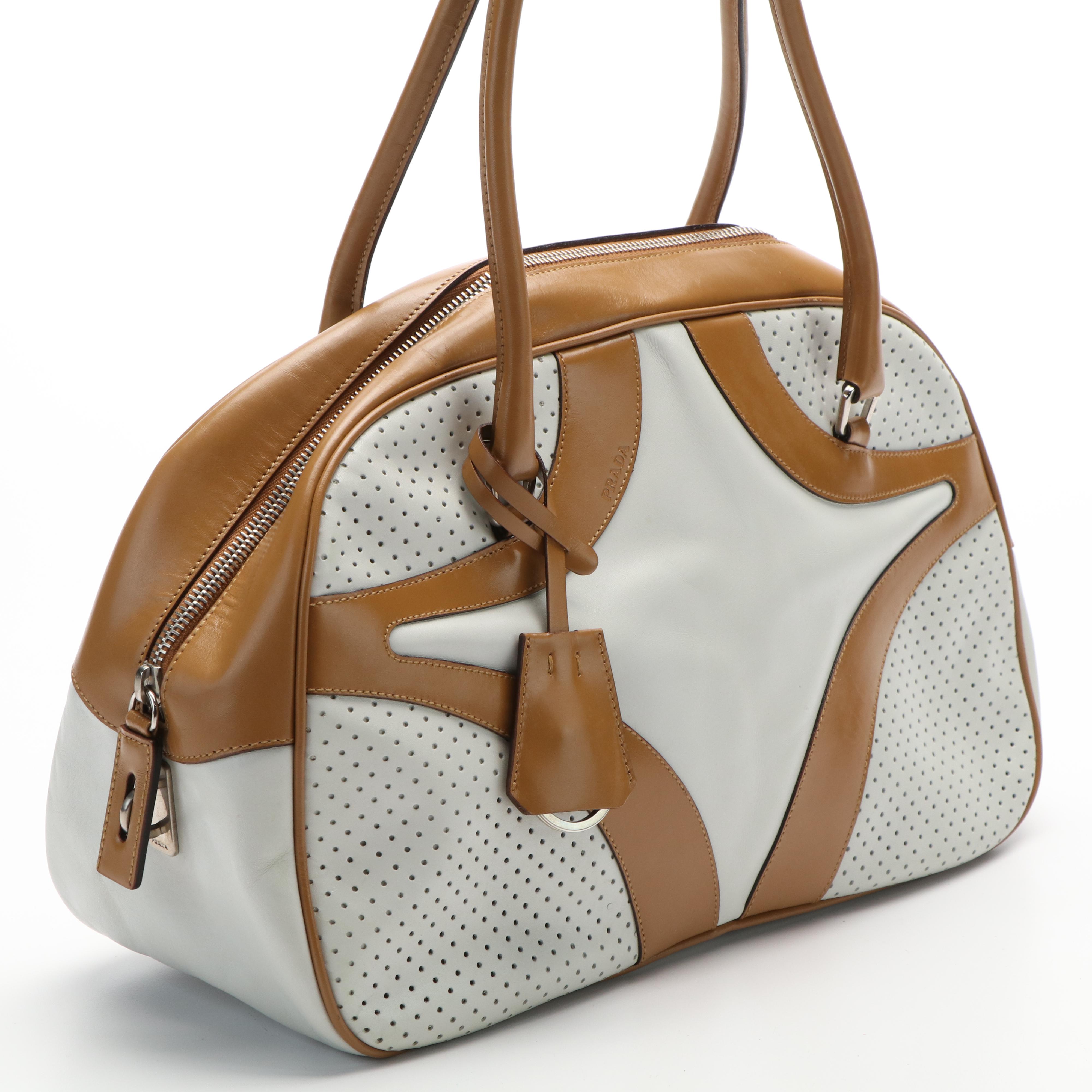 Prada Bowling Bag in Vitello Drive Perforated Leather