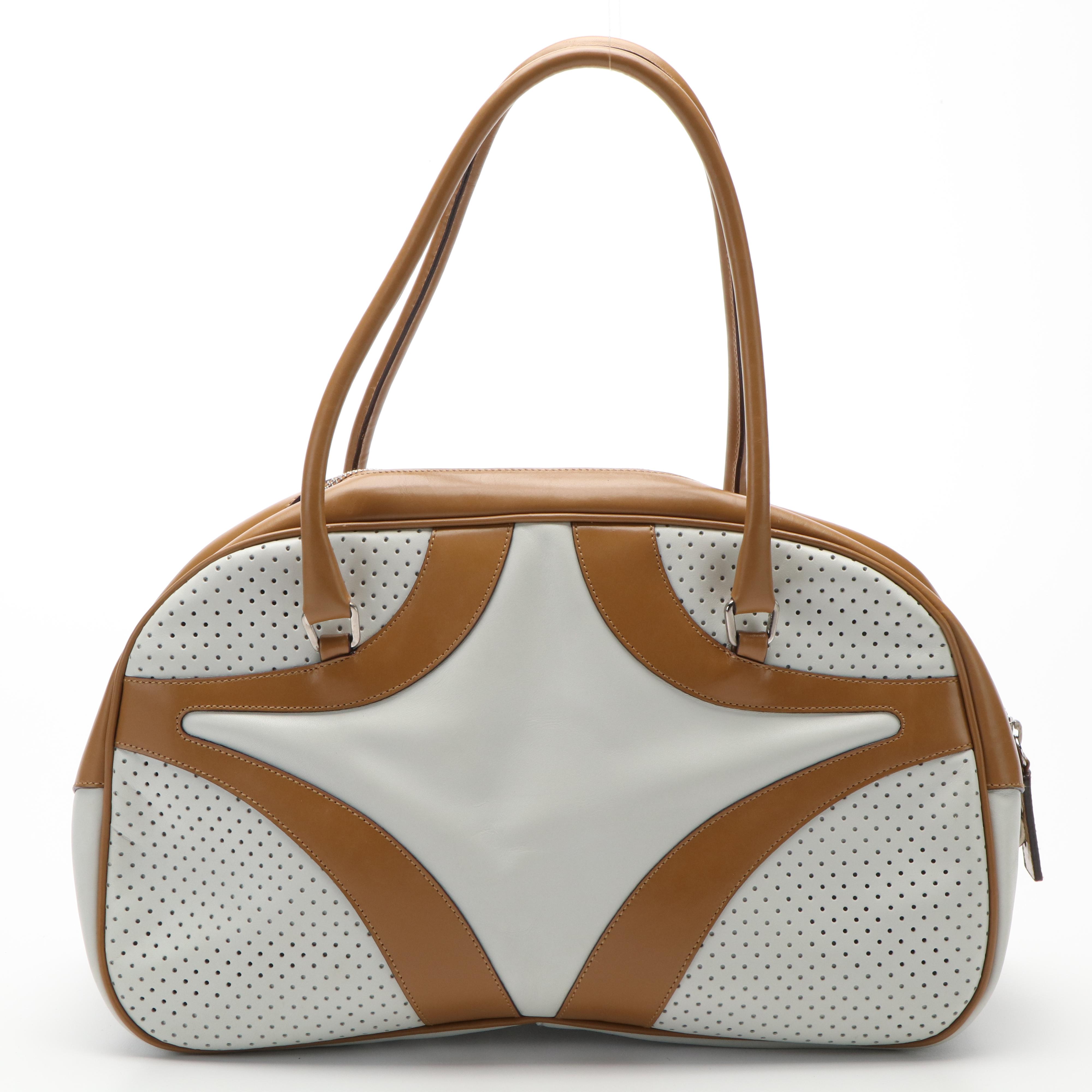 Prada Bowling Bag in Vitello Drive Perforated Leather