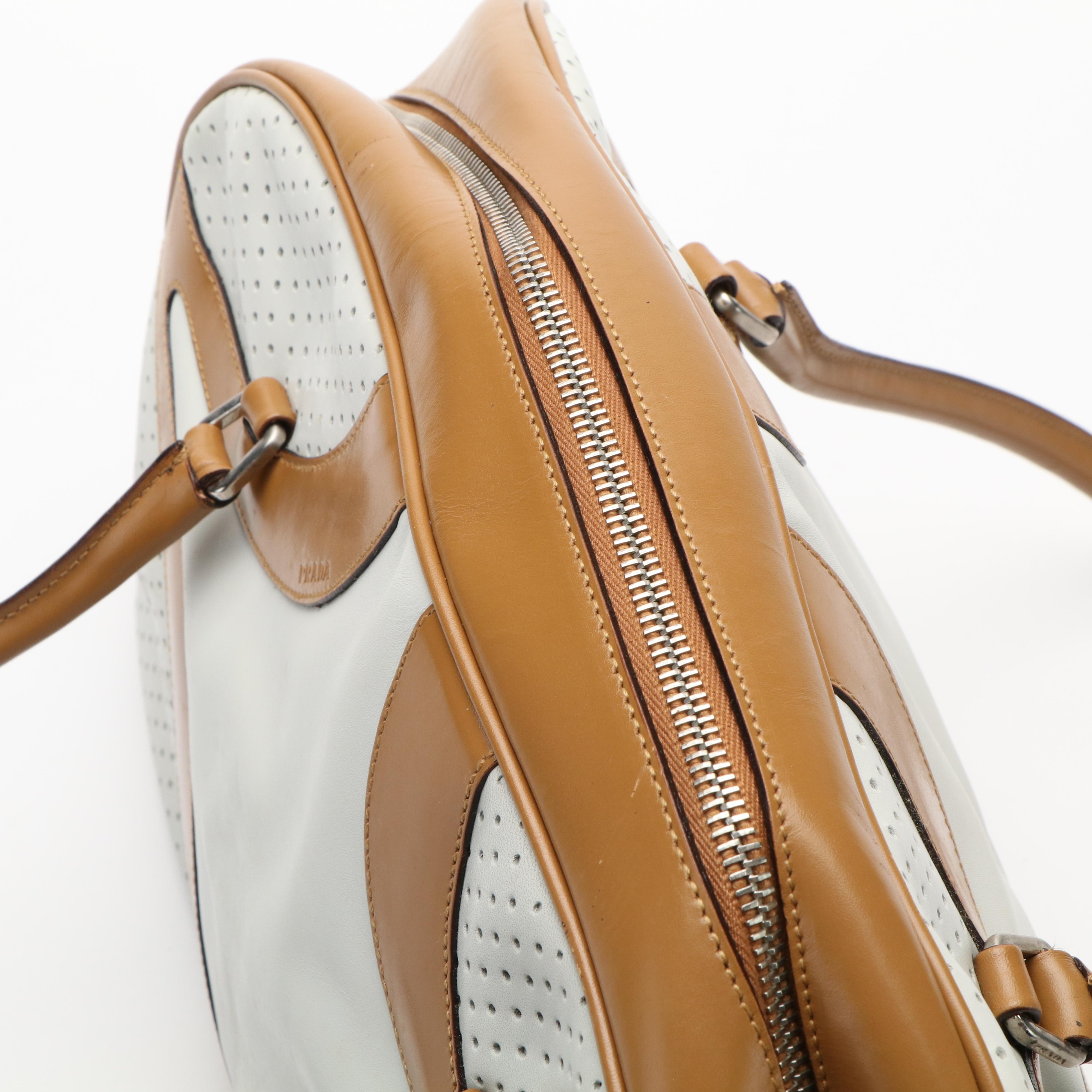 Prada Bowling Bag in Vitello Drive Perforated Leather