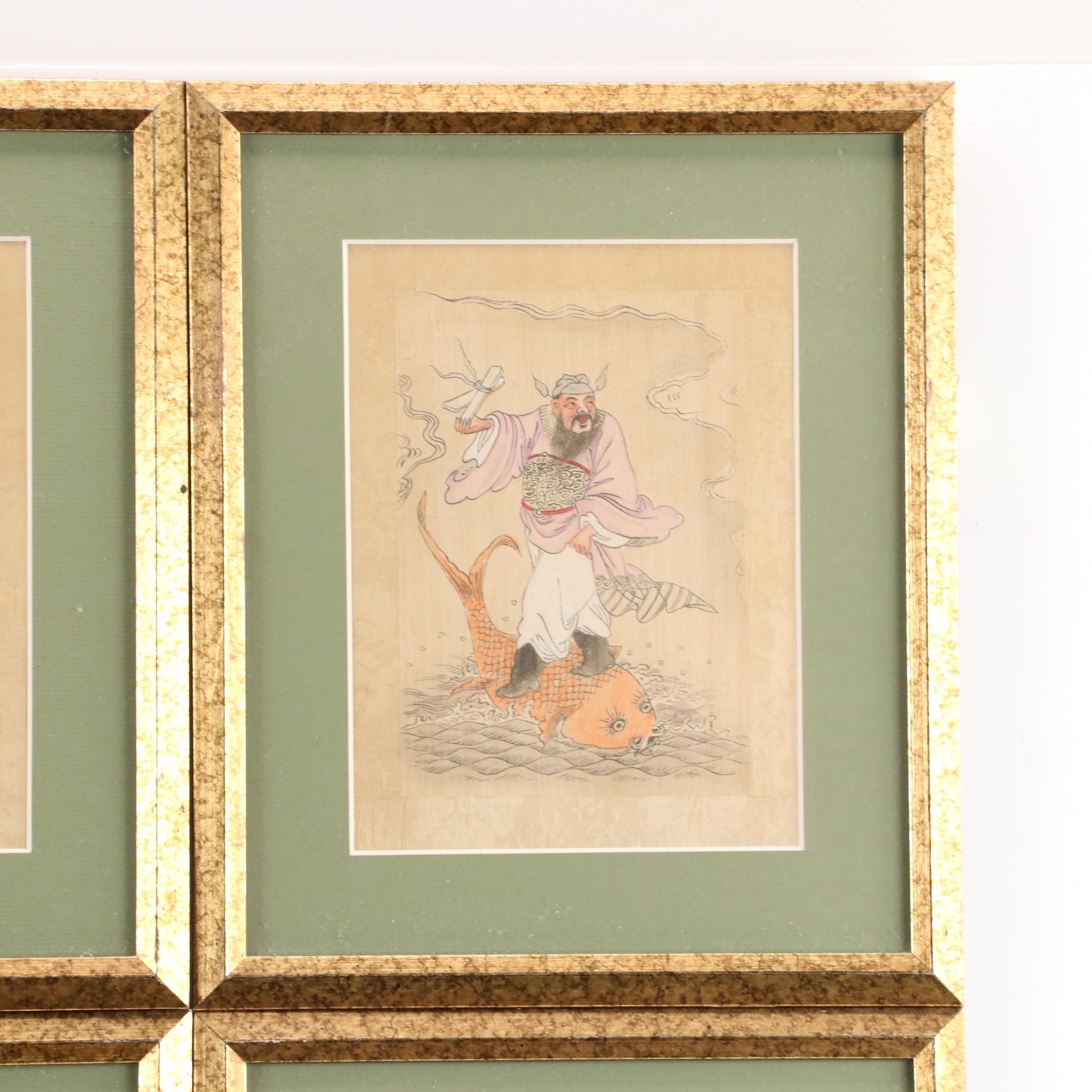 Gouache Painting Portraits of Chinese Mythological Figures, 20th Century