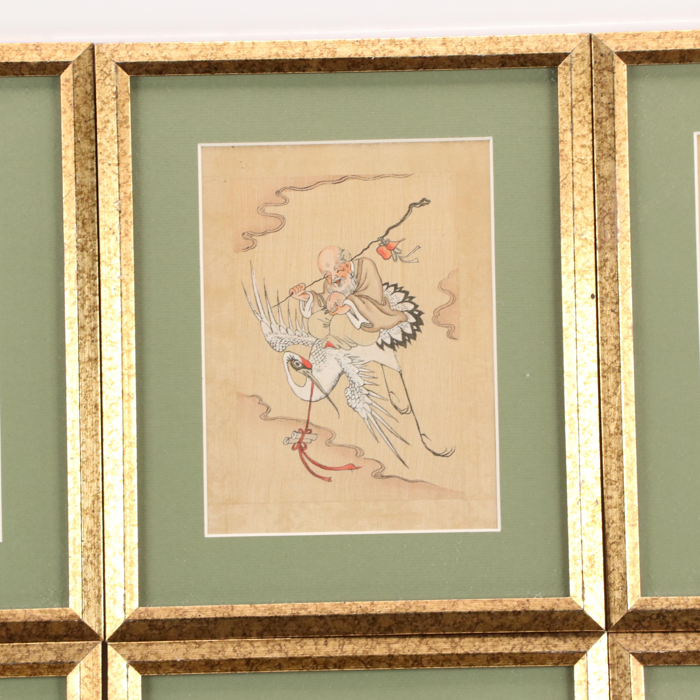 Gouache Painting Portraits of Chinese Mythological Figures, 20th Century