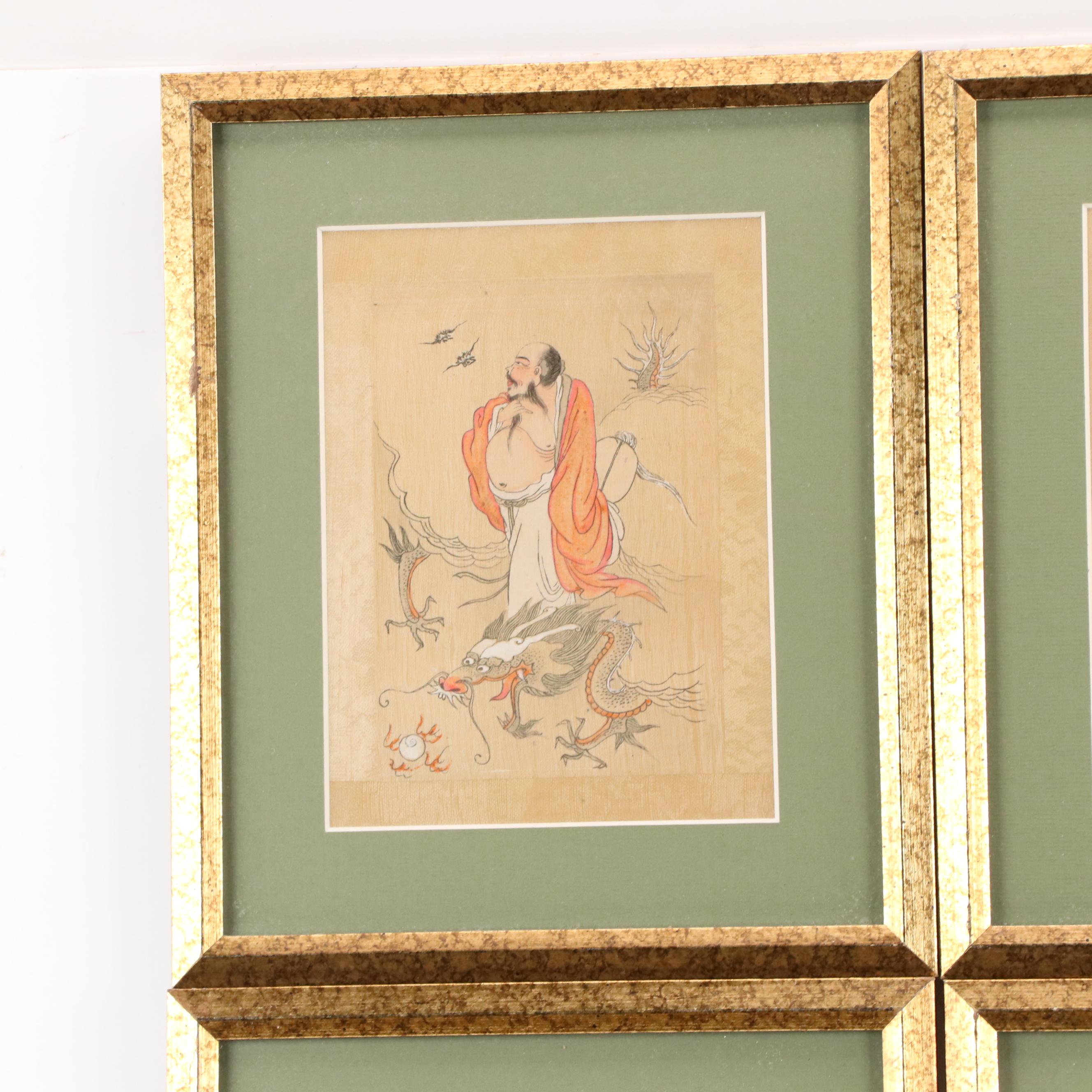 Gouache Painting Portraits of Chinese Mythological Figures, 20th Century