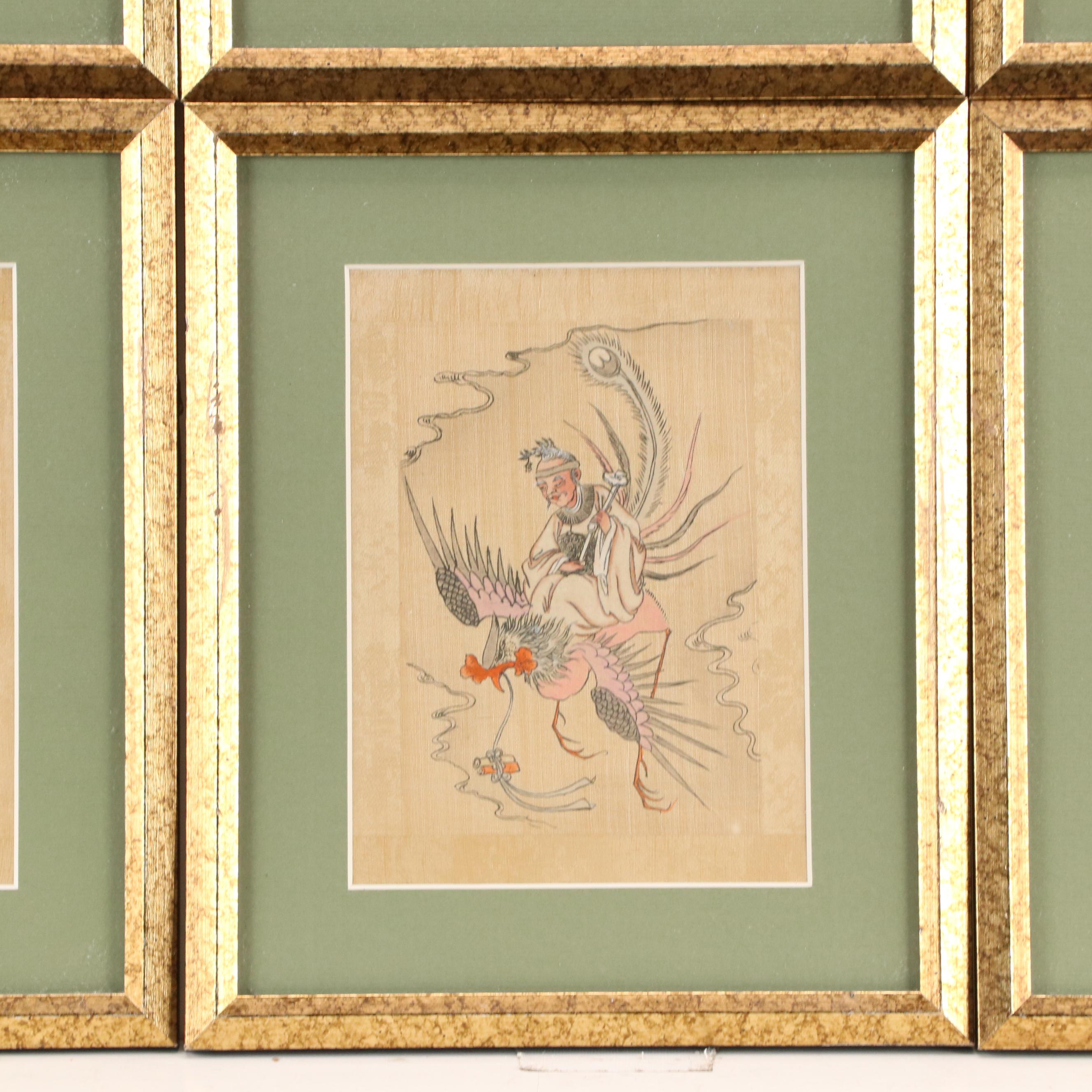 Gouache Painting Portraits of Chinese Mythological Figures, 20th Century