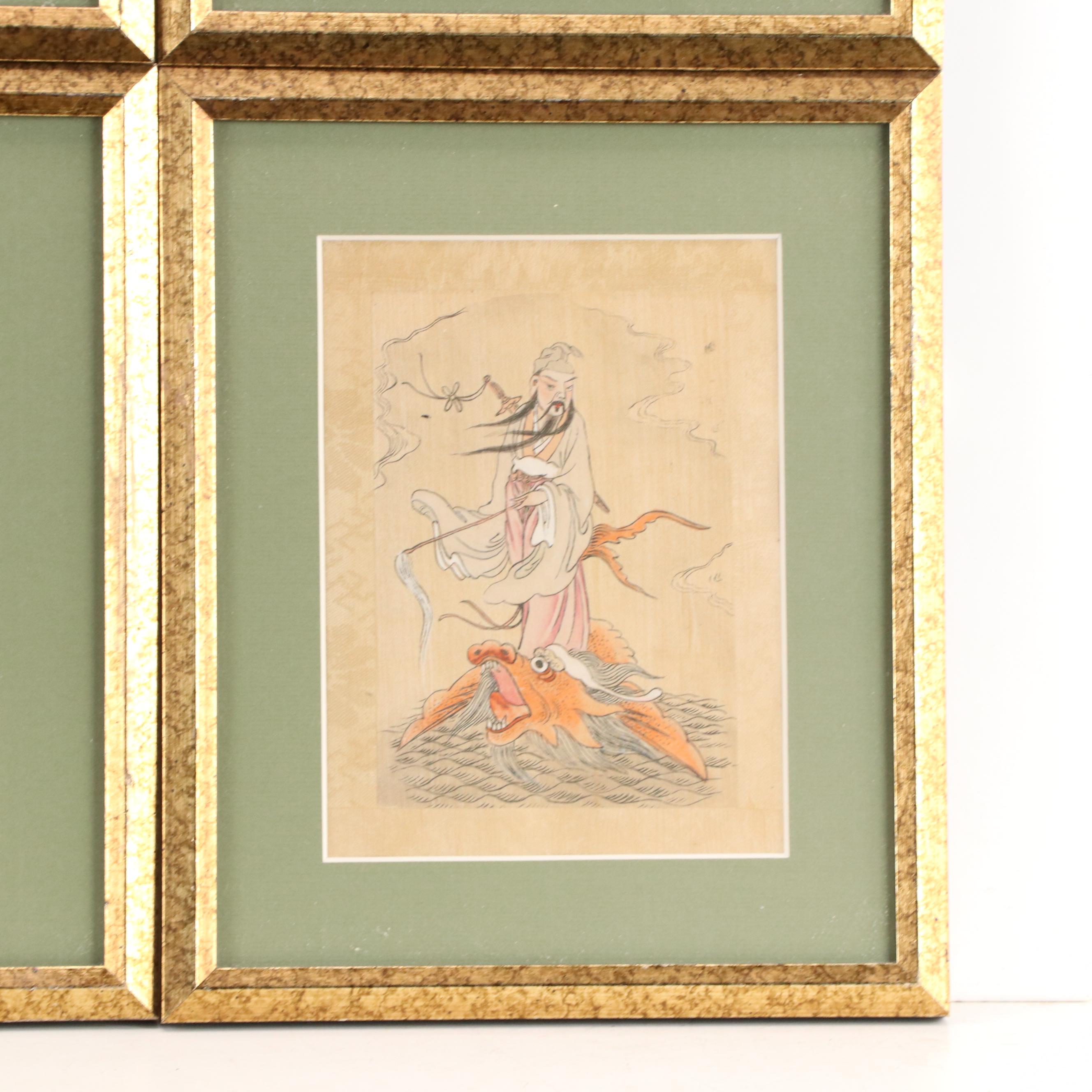 Gouache Painting Portraits of Chinese Mythological Figures, 20th Century