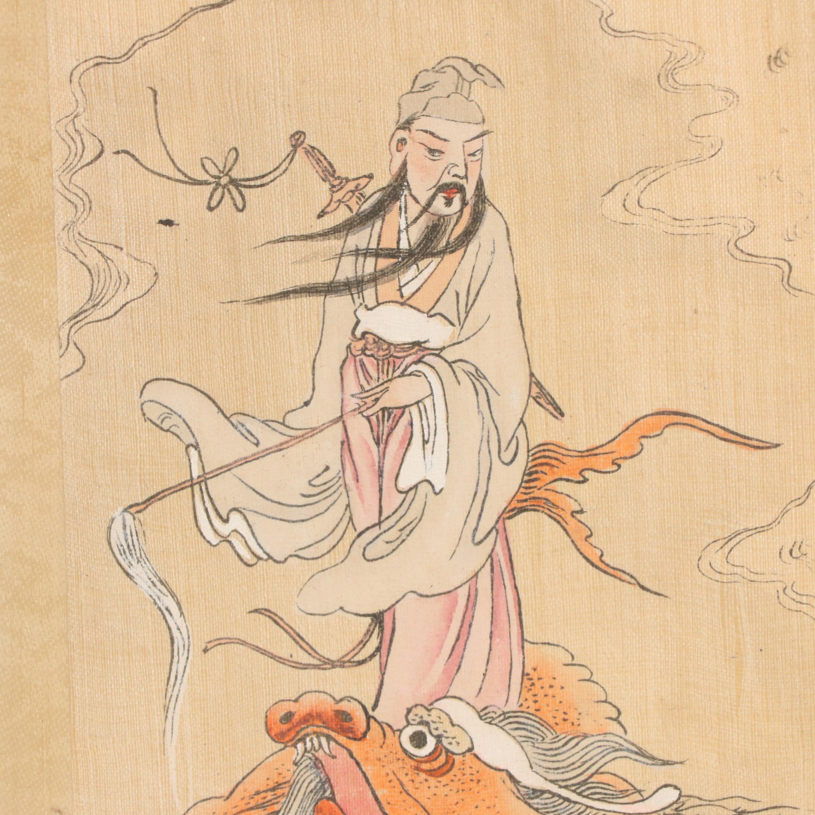 Gouache Painting Portraits of Chinese Mythological Figures, 20th Century