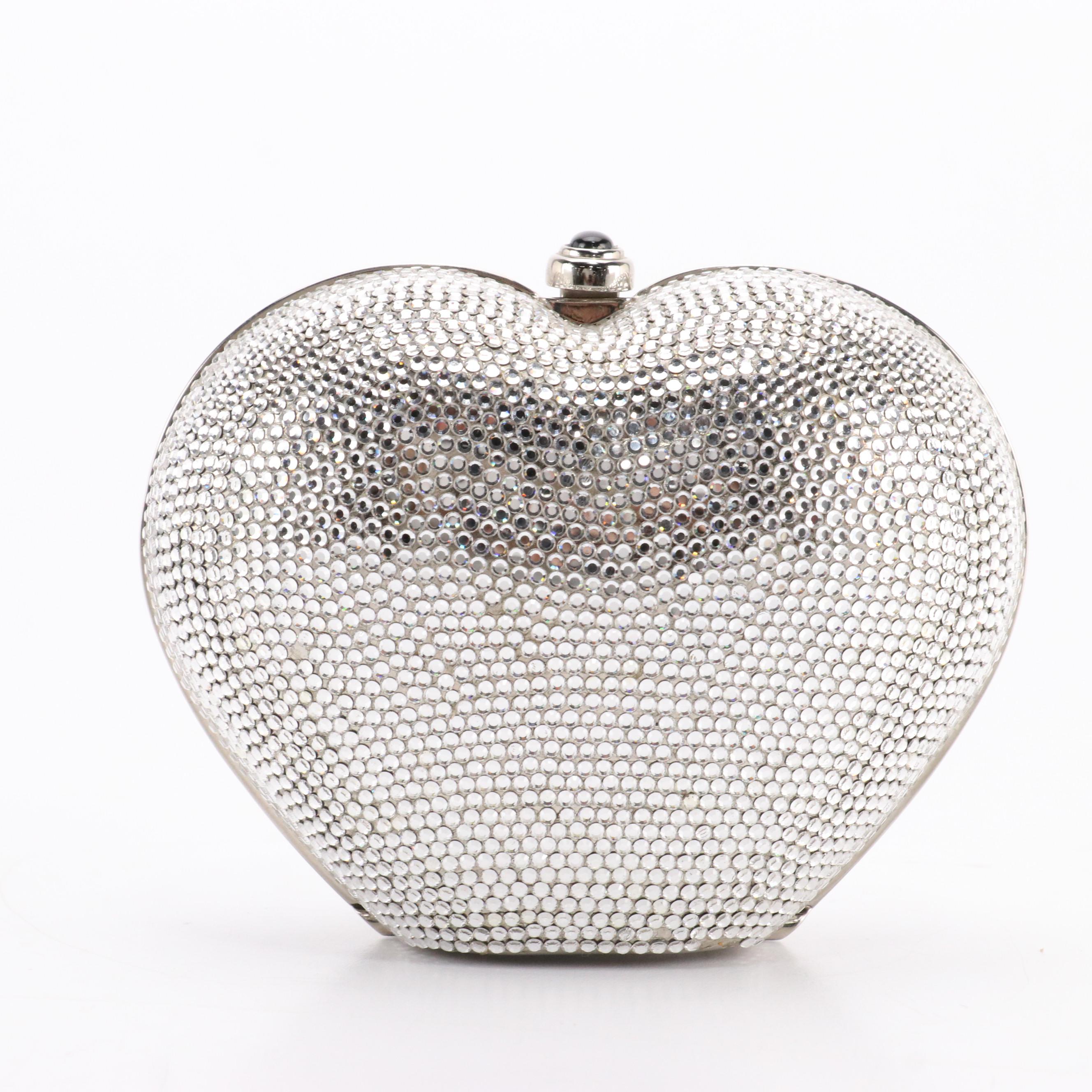 Judith Leiber Crystal Heart Convertible Clutch with Gemstone Clasp
