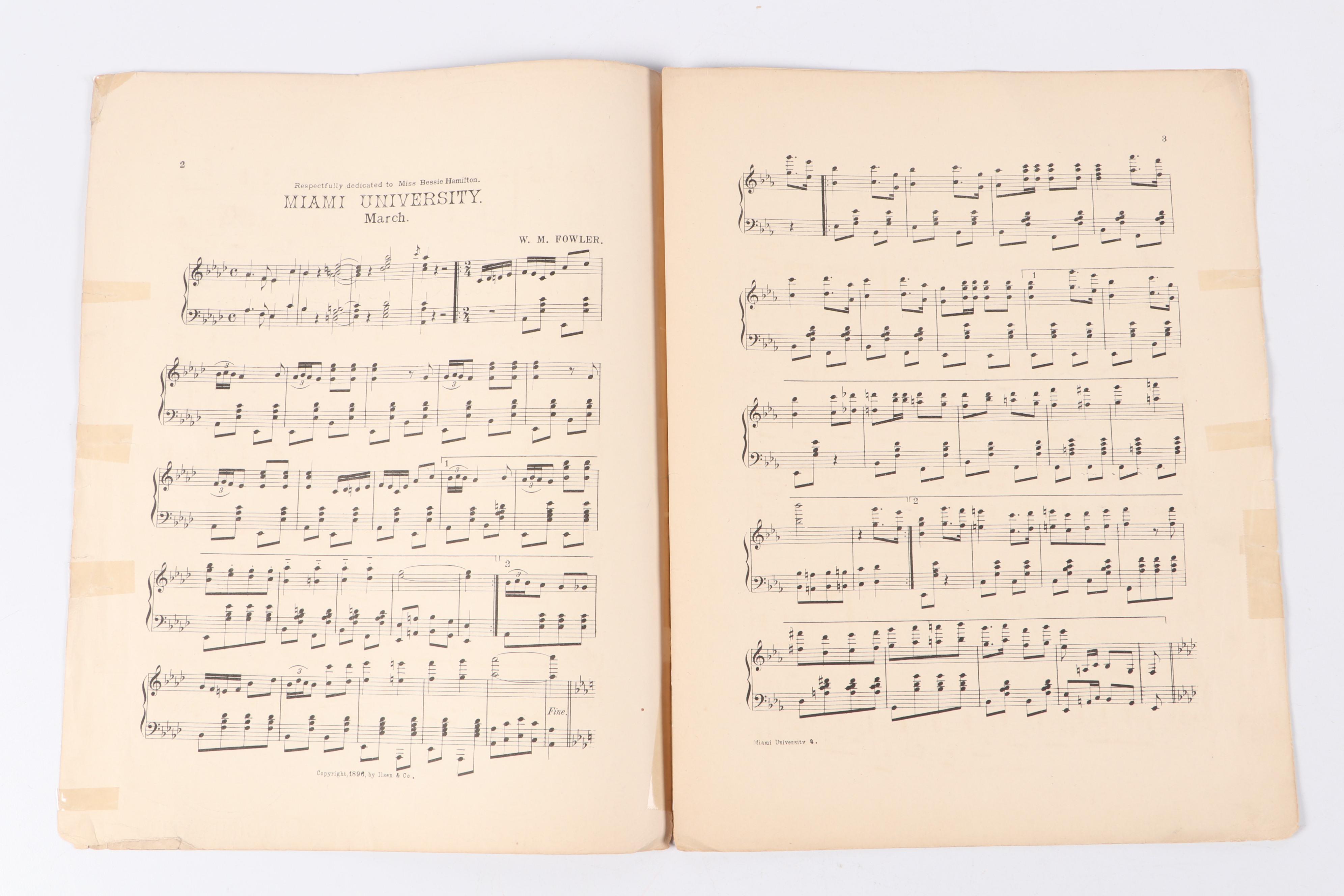 "Miami University March and Two-Step" Antique Sheet Music, 1896, Cincinnati