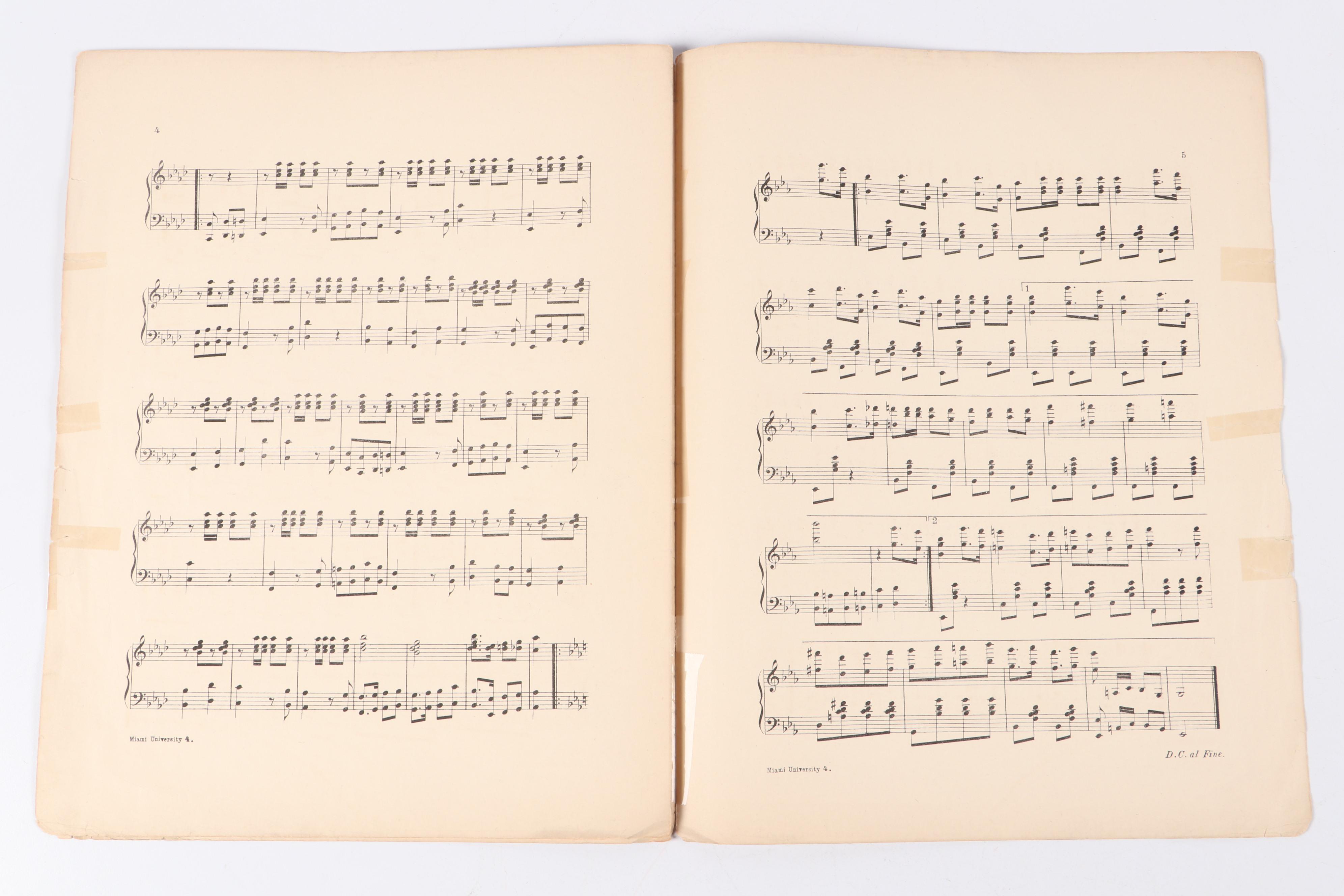 "Miami University March and Two-Step" Antique Sheet Music, 1896, Cincinnati