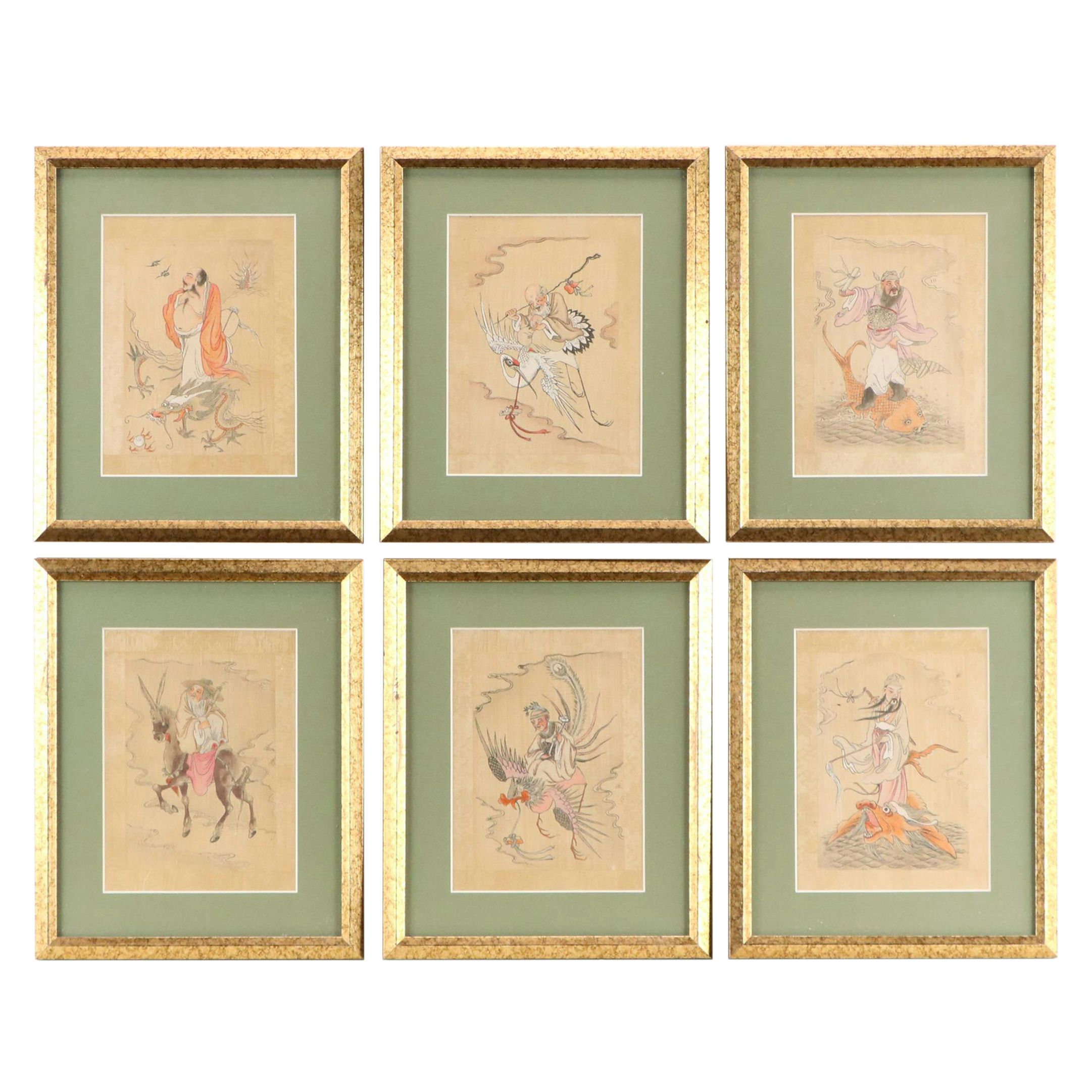 Gouache Painting Portraits of Chinese Mythological Figures, 20th Century