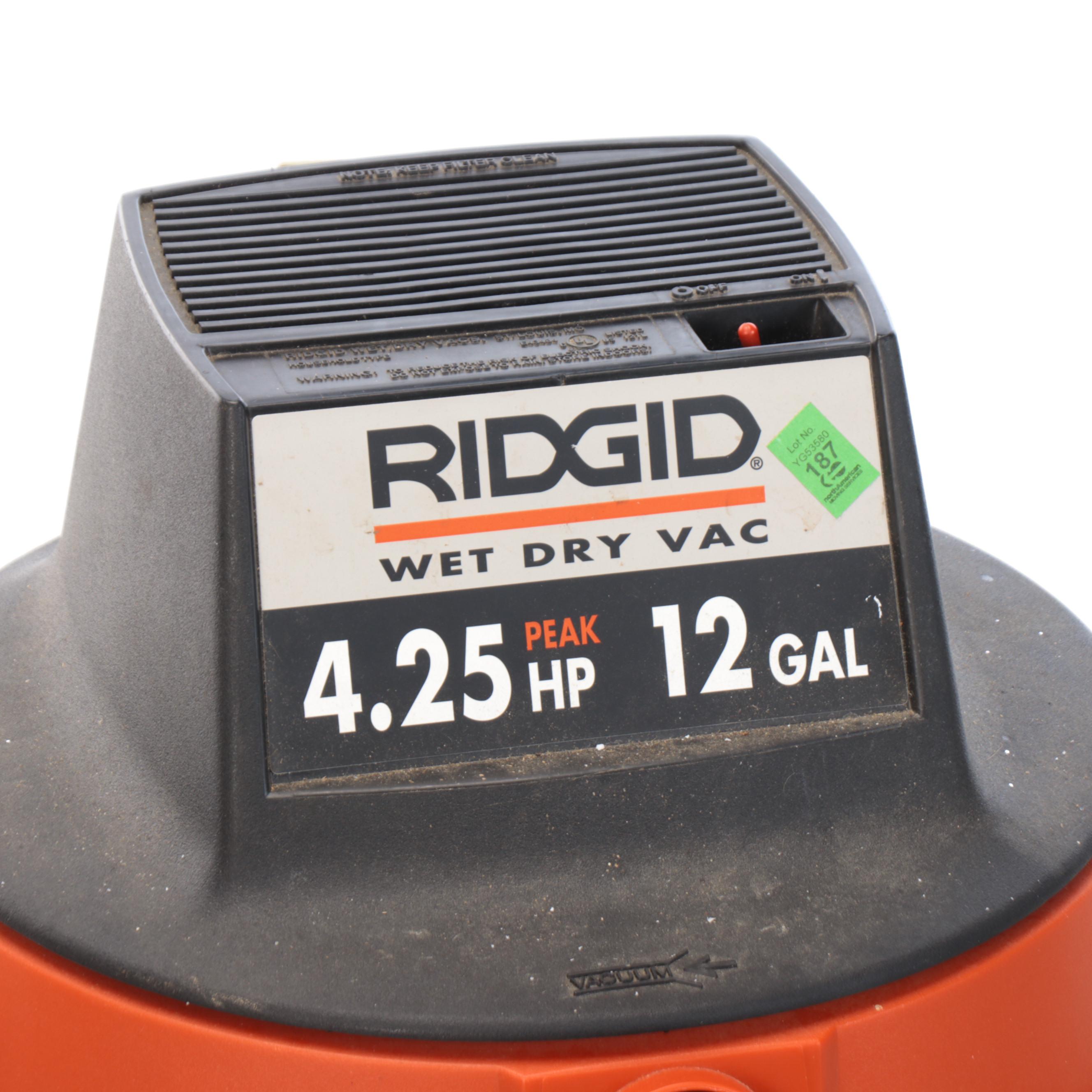 RIDGID 12 Gallon Wet Dry Vac with Attachments