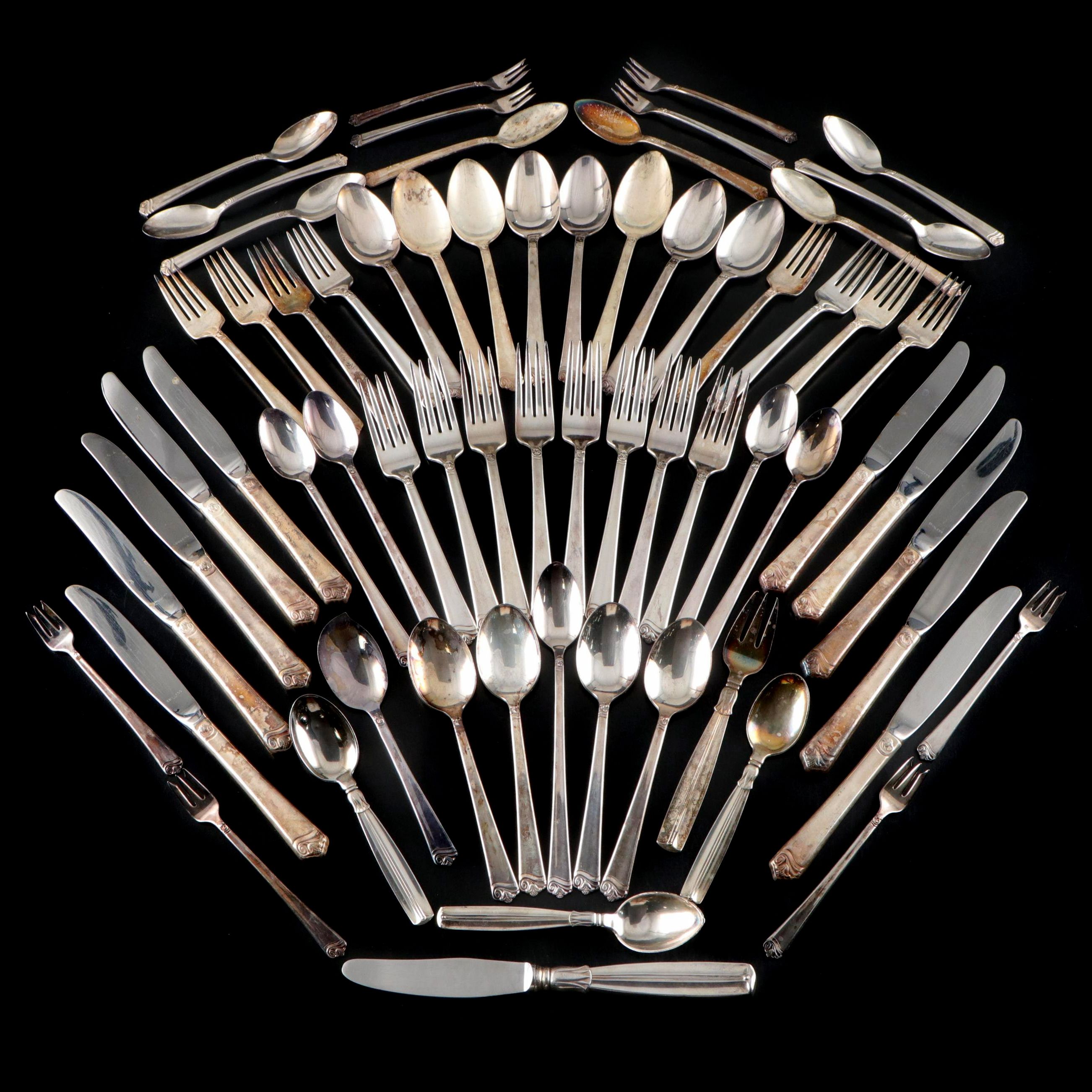 Danish Sorensen "Lotus" Sterling Utensils and Silver Plate Flatware