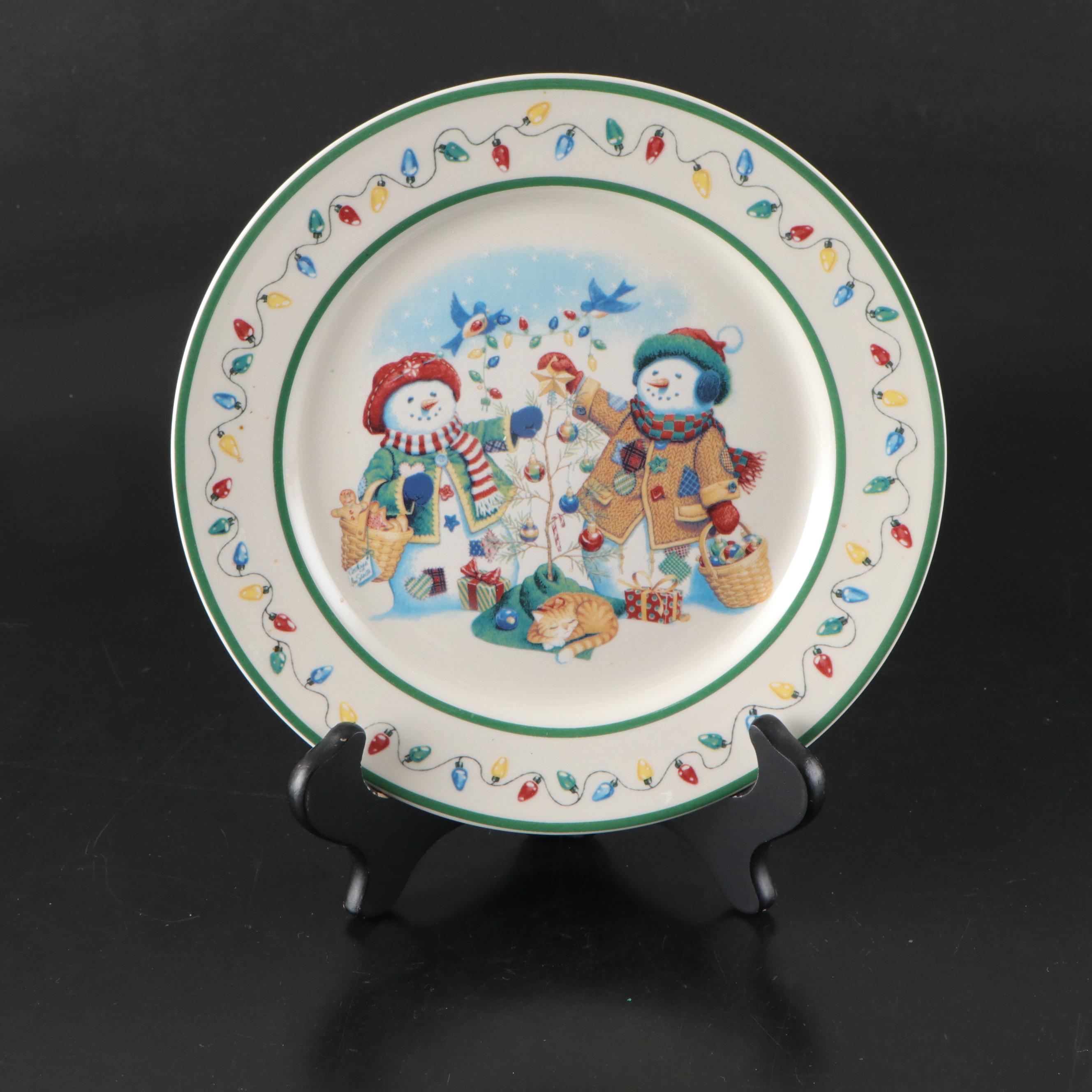 Longaberger "Snow Friends" Ceramic Plate with Glass Bowl and More