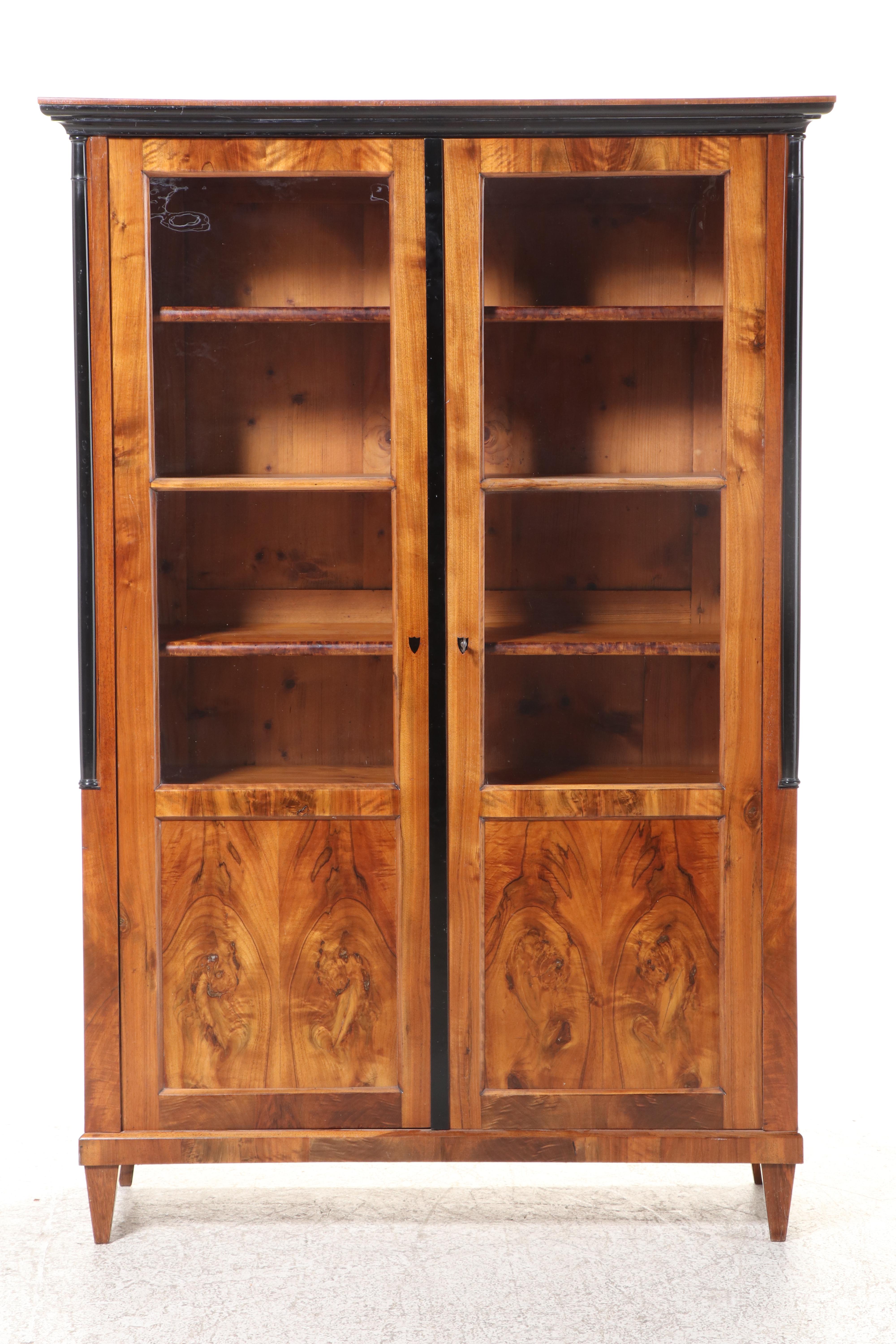Empire Style Walnut and Parcel-Ebonized Bookcase, 20th Century